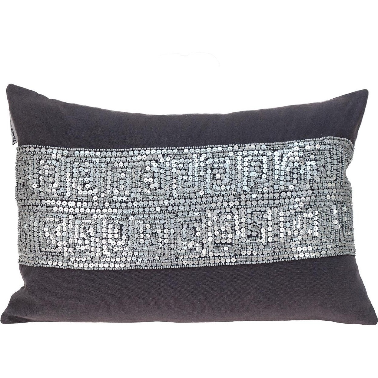 Glam Gray With Silver Sequins Lumbar Throw Pillow