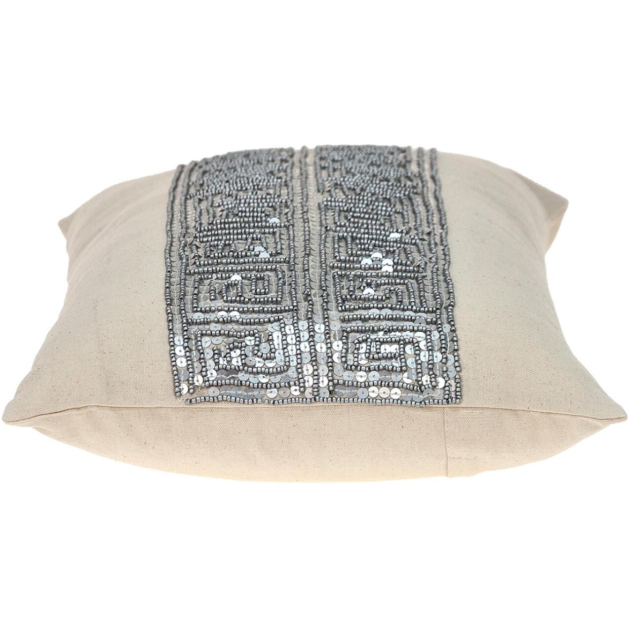 Glam Beige With Silver Sequins Lumbar Throw Pillow