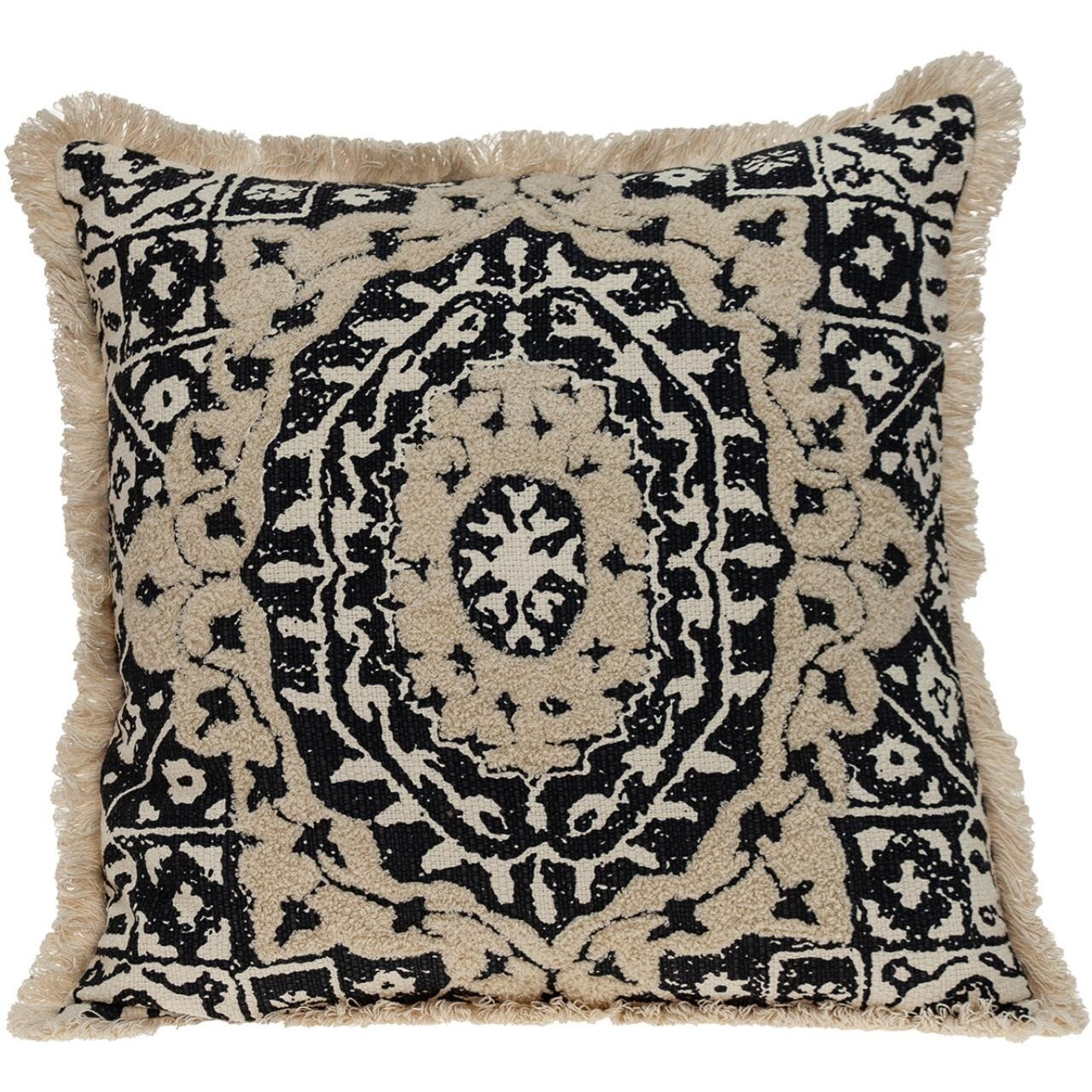 Boho Garland Beige And Black Decorative Accent Pillow
