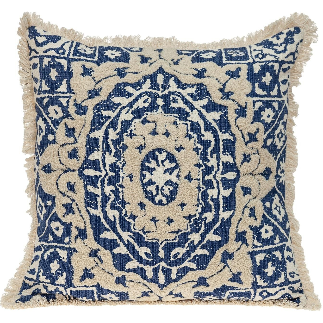 Boho Garland Beige And Navy Blue Decorative Accent Pillow