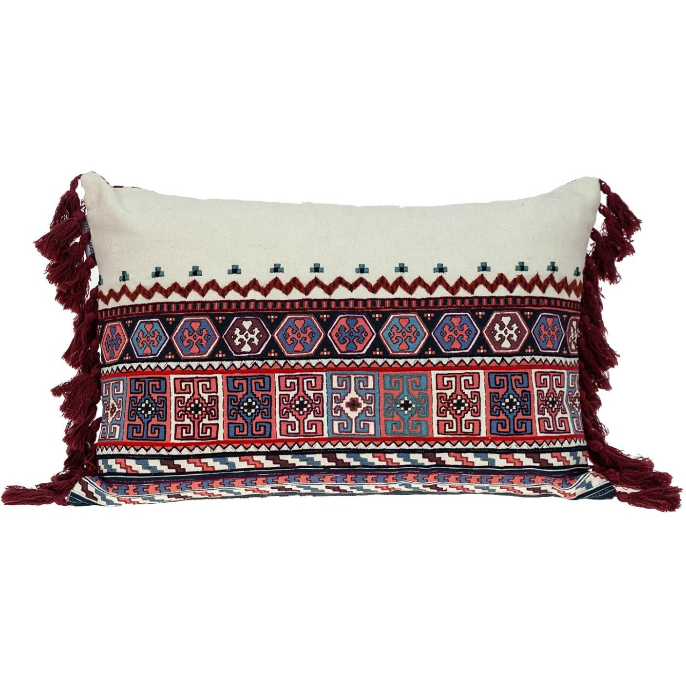 Multicolor Lumbar Throw Pillow With Tassels