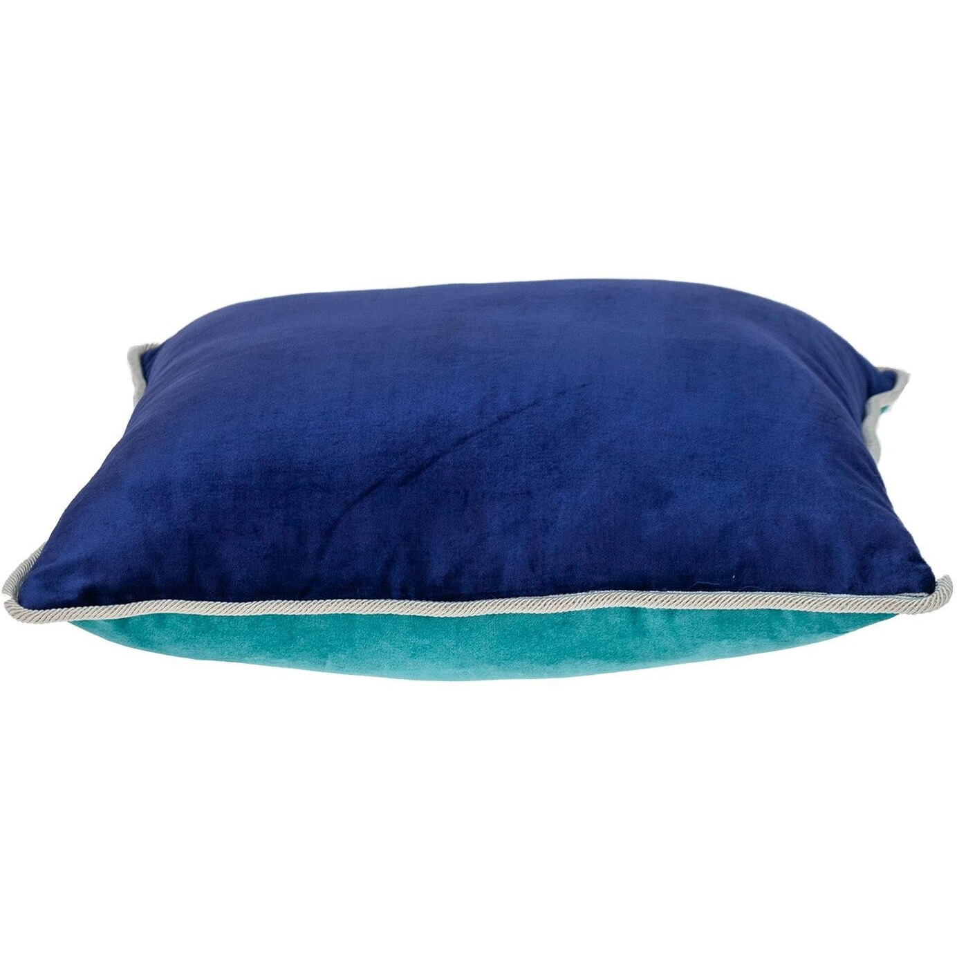 Reversible Royal And Aqua Square Velvet Throw Pillow