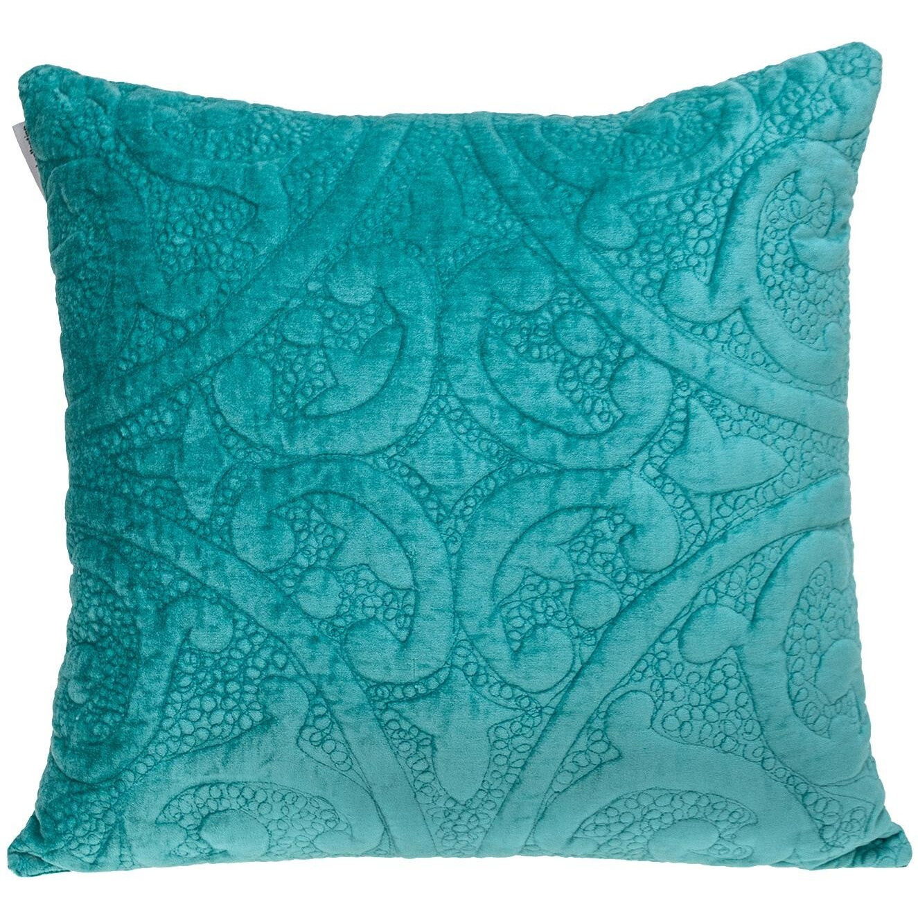 Aqua Quilted Velvet Square Throw Pillow
