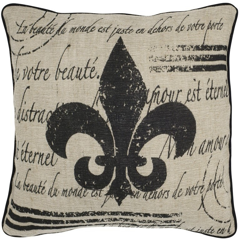 Tan Black Fleur De Lis Down Filled Throw Pillow