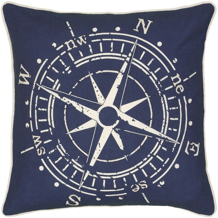 Navy White Nautical Compass Down Throw Pillow