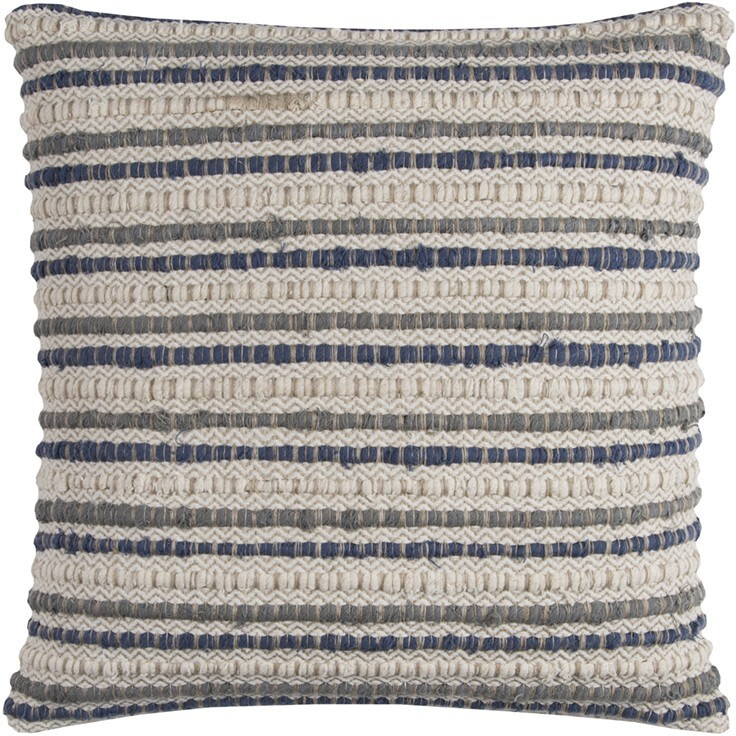 Blue Beige Nubby Texture Bands Throw Pillow