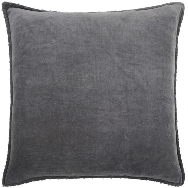 Dark Gray Solid Pearl Beaded Edge Throw Pillow