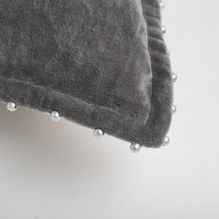 Dark Gray Solid Pearl Beaded Edge Throw Pillow