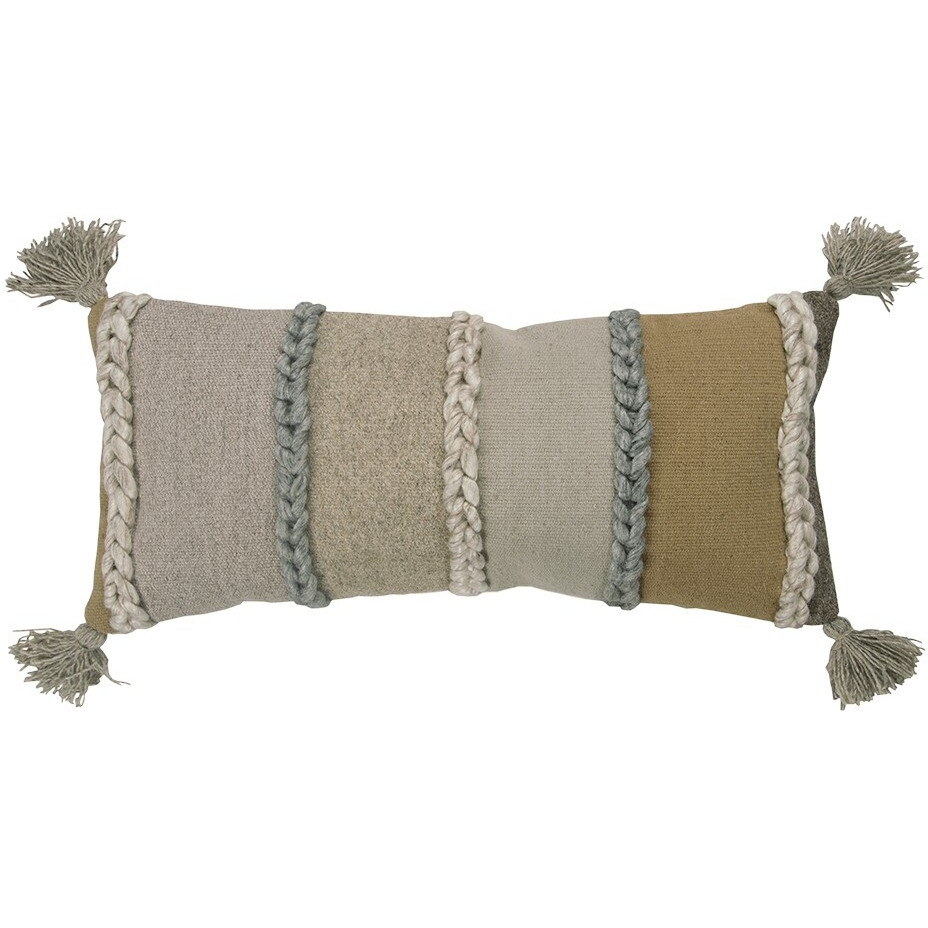 Beige Brown Braided Stripe Lumbar Pillow