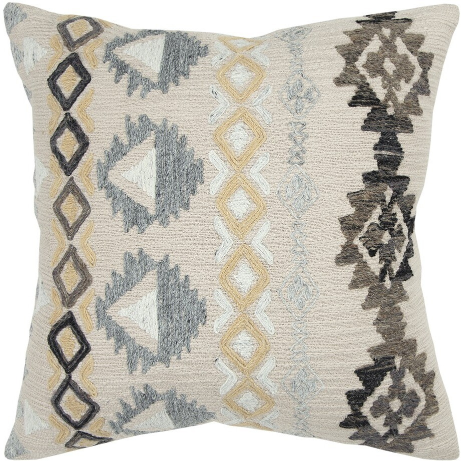 Brown Beige Tribal Embroidered Throw Pillow