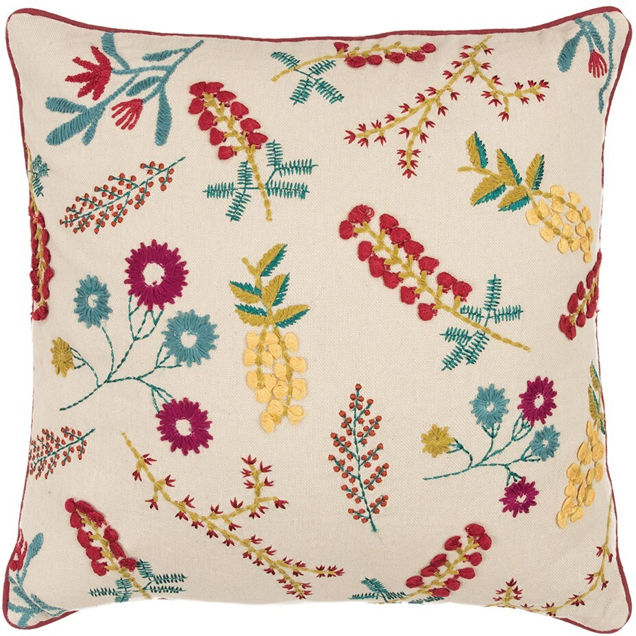 Pink Red Floral Bud Textural Throw Pillow