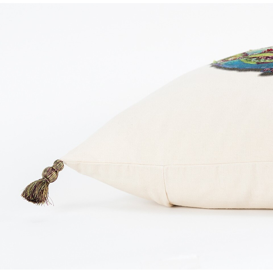 White Green Embroidered Artichoke Throw Pillow
