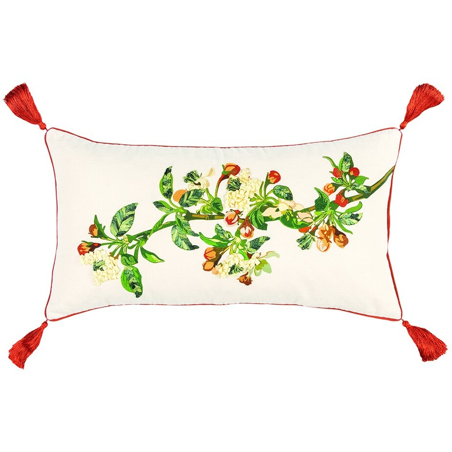 White Red Spring Greenery Lumbar Pillow