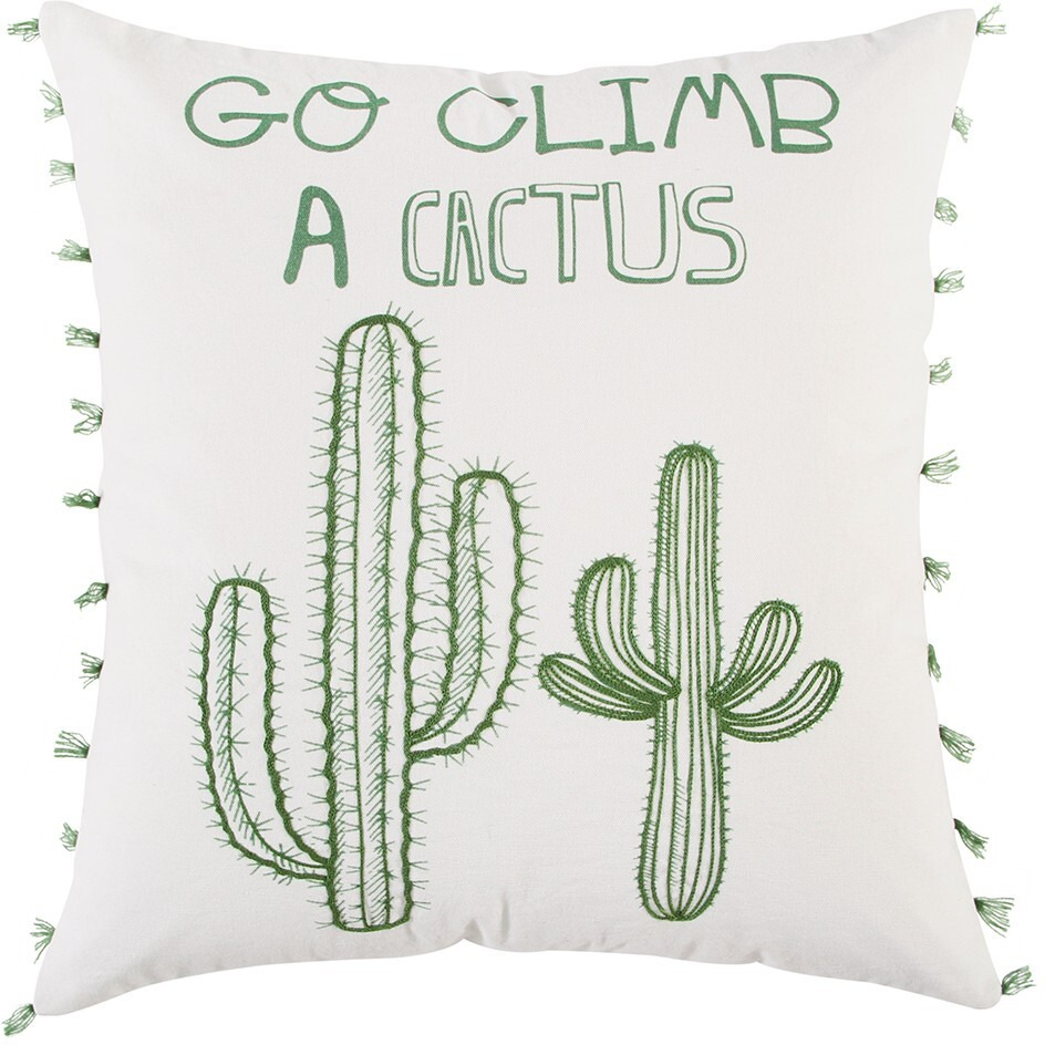 White Green Climb A Cactus Throw Pillow