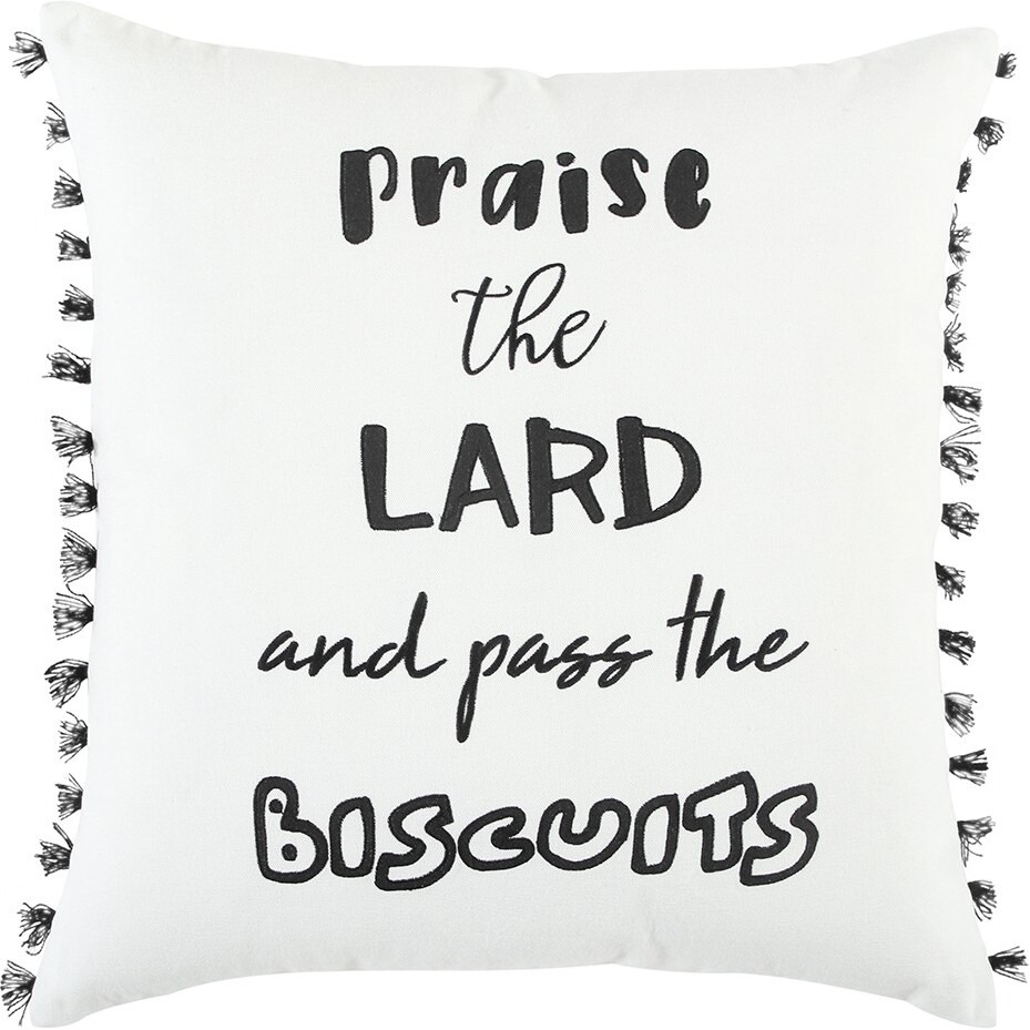 Black And White Praise The Lard Tasseled Throw Pillow