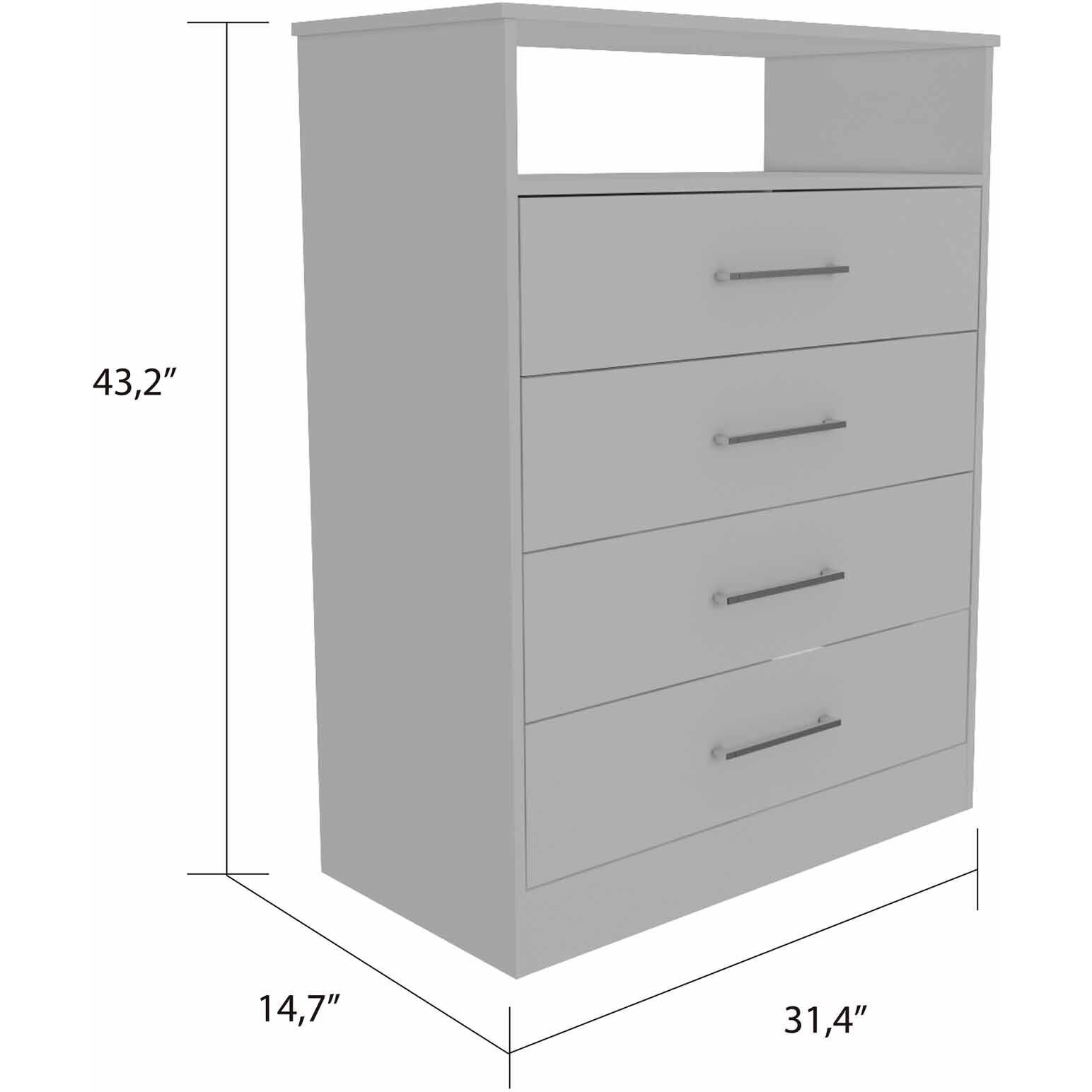 Modern White Four Drawer Dresser With Hutch