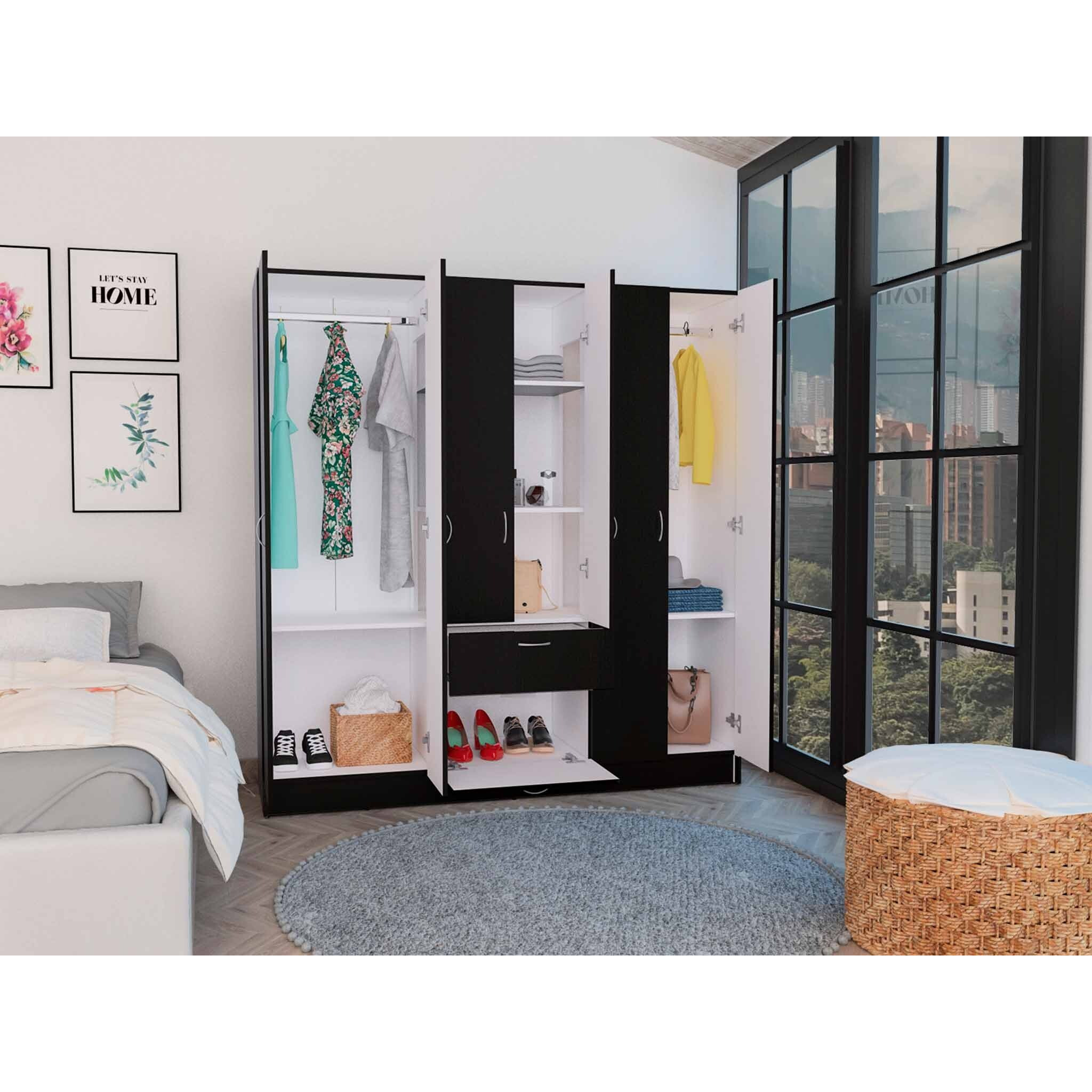 Black And White Tall Six Door Closet Wardrobe Center