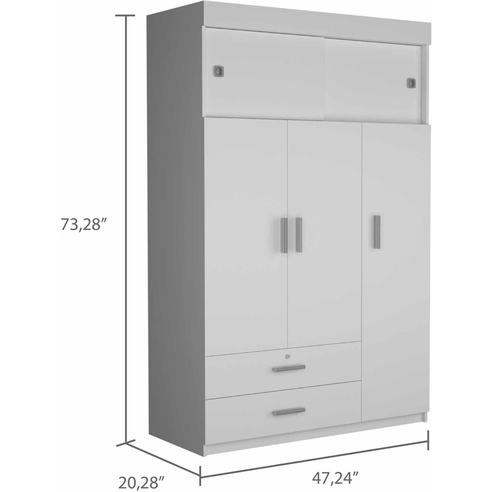 White Tall Three Door Closet With Sliding Doors