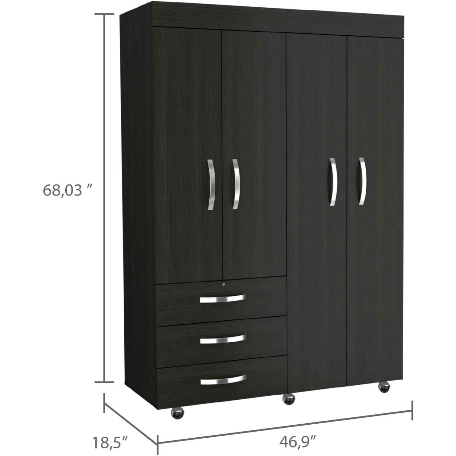 Black Tall Four Door Closet Wardrobe