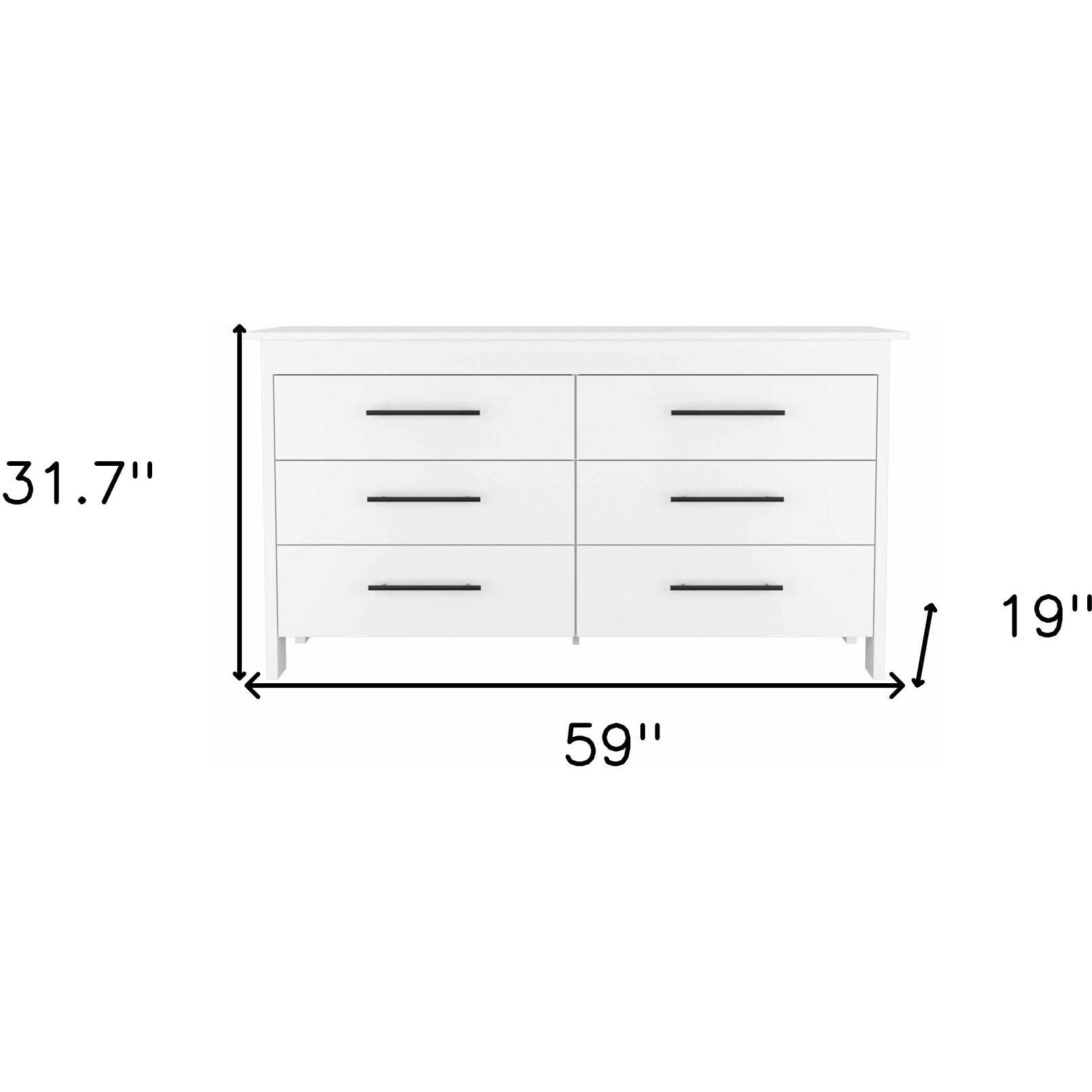 58"" White Six Drawer Double Dresser