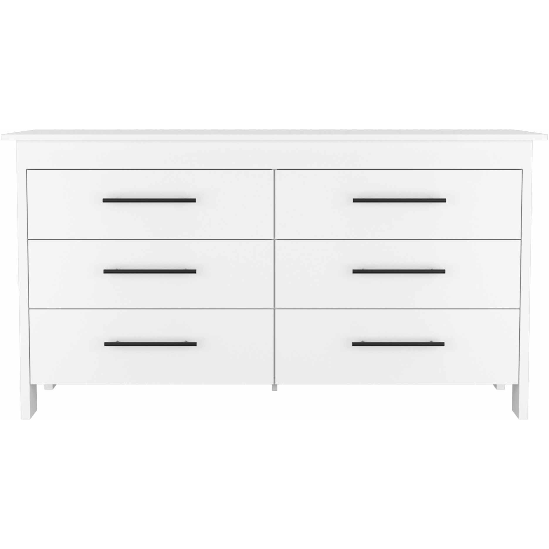 58"" White Six Drawer Double Dresser