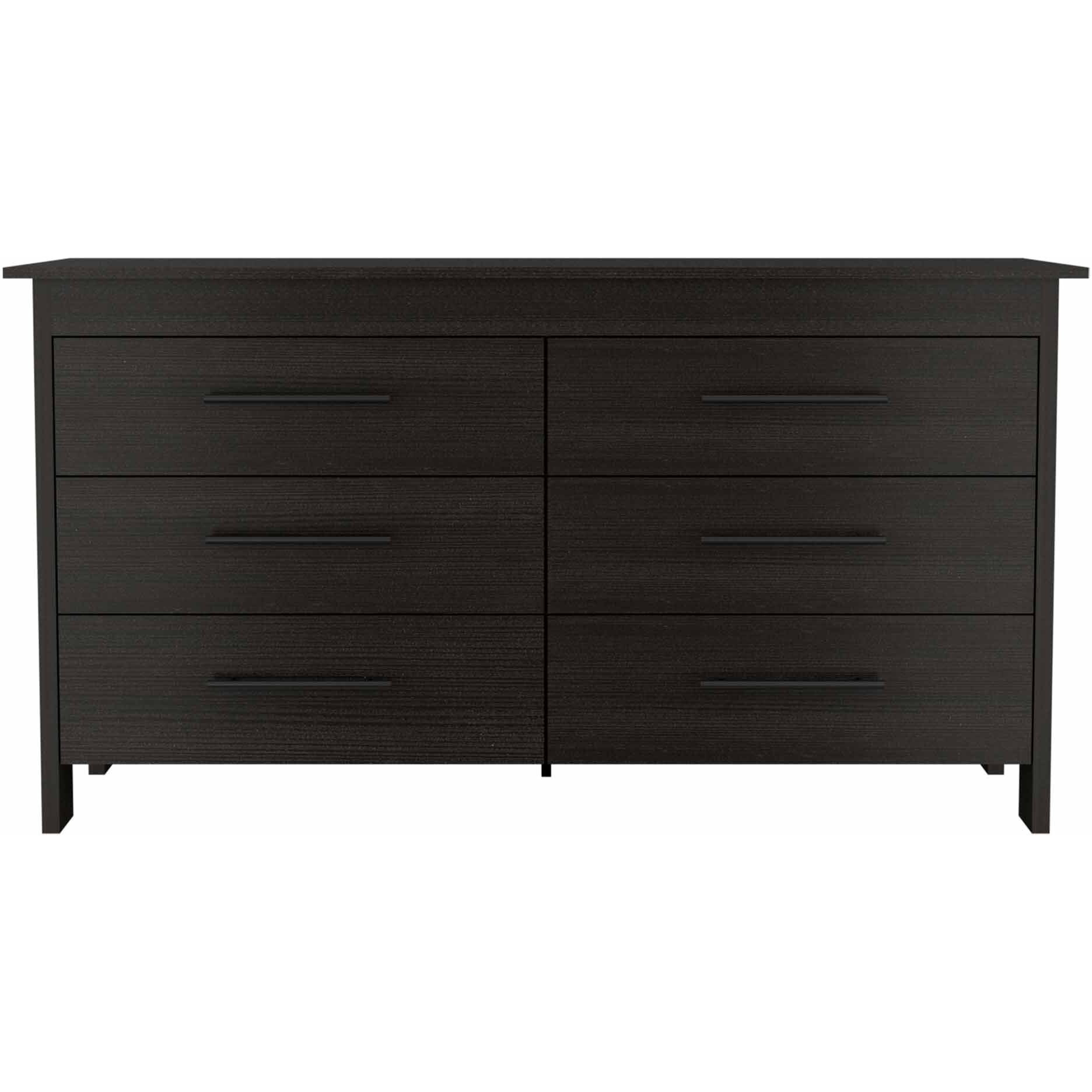58"" Black Six Drawer Double Dresser