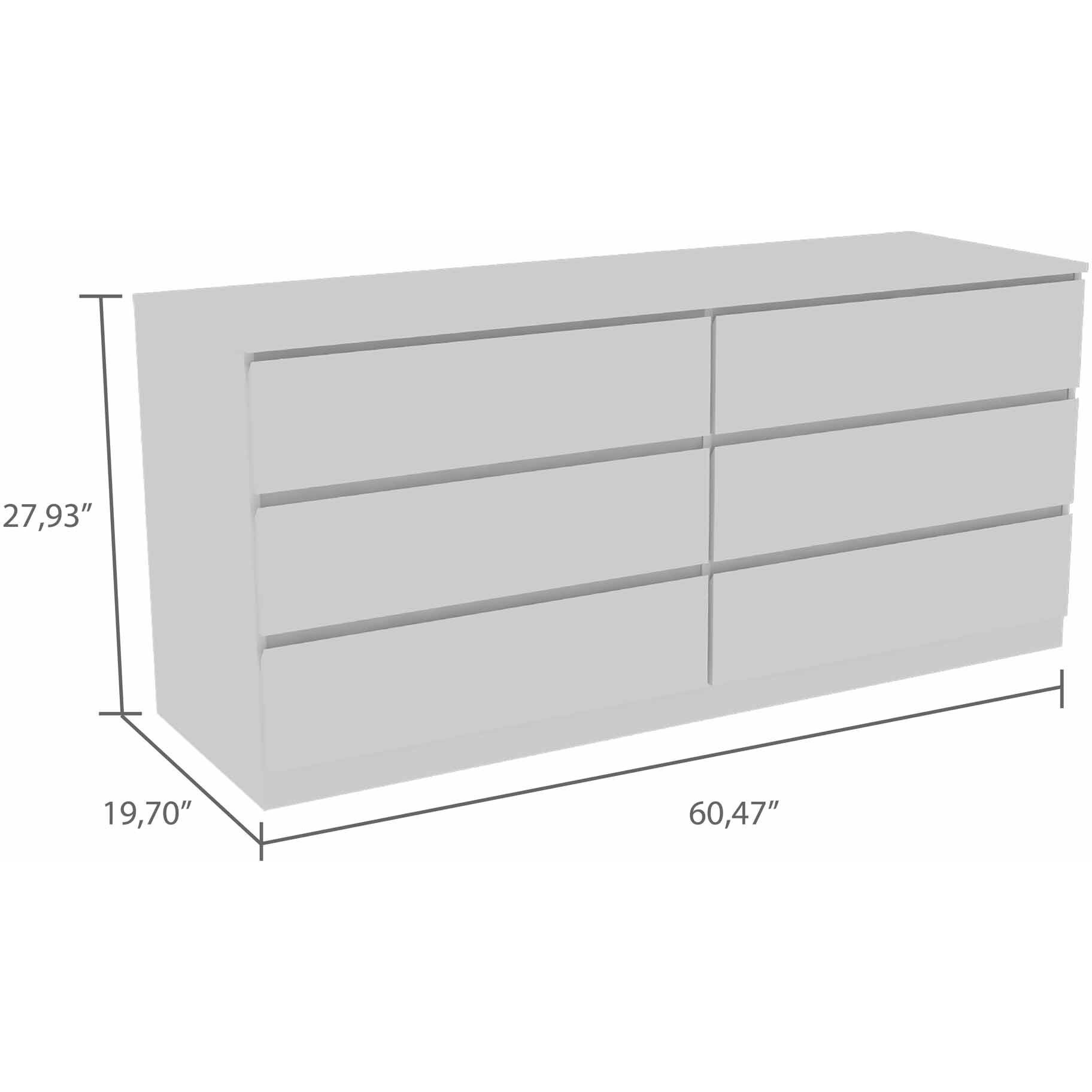 60"" White Six Drawer Double Dresser