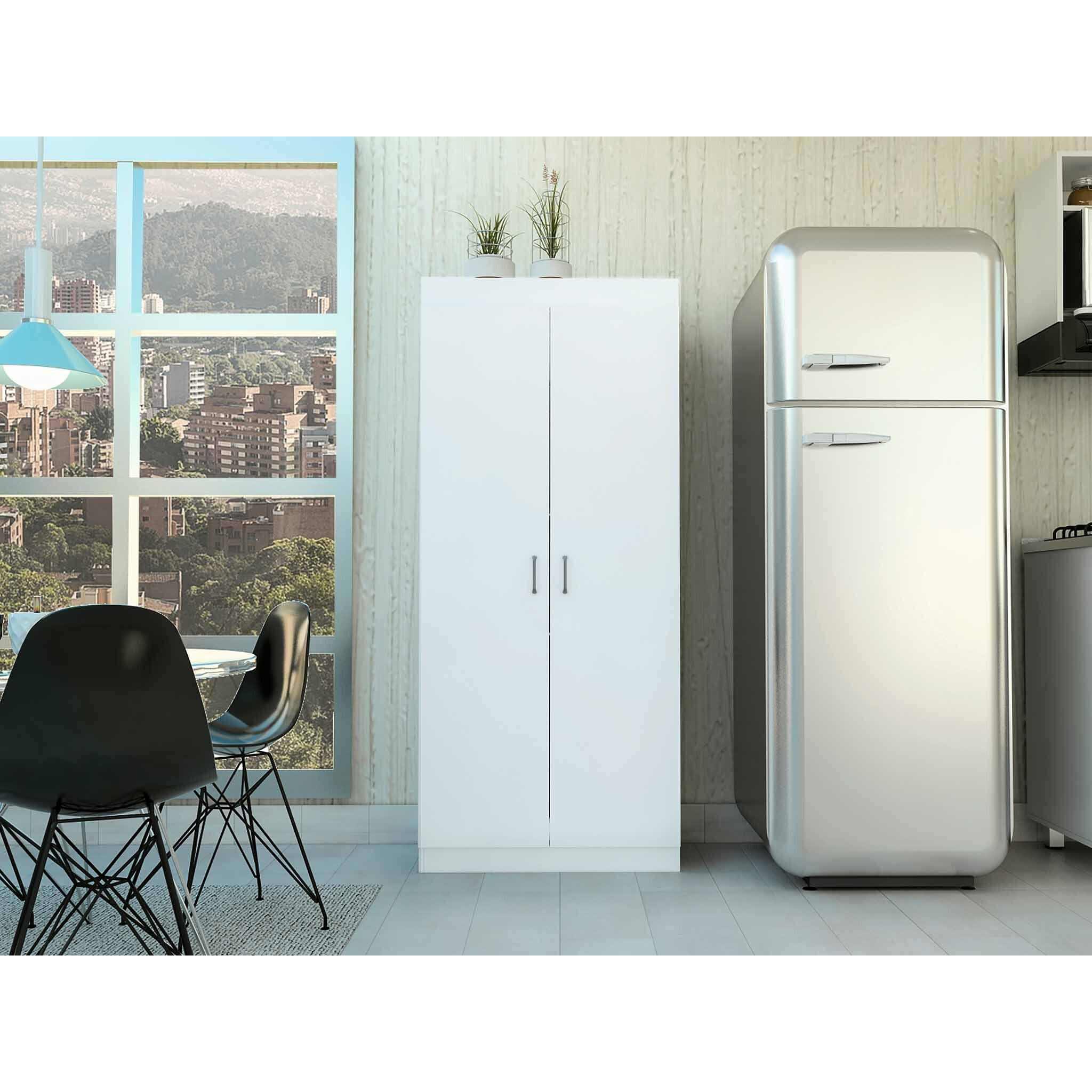 63 Classic White Pantry Cabinet With Two Full Size Doors