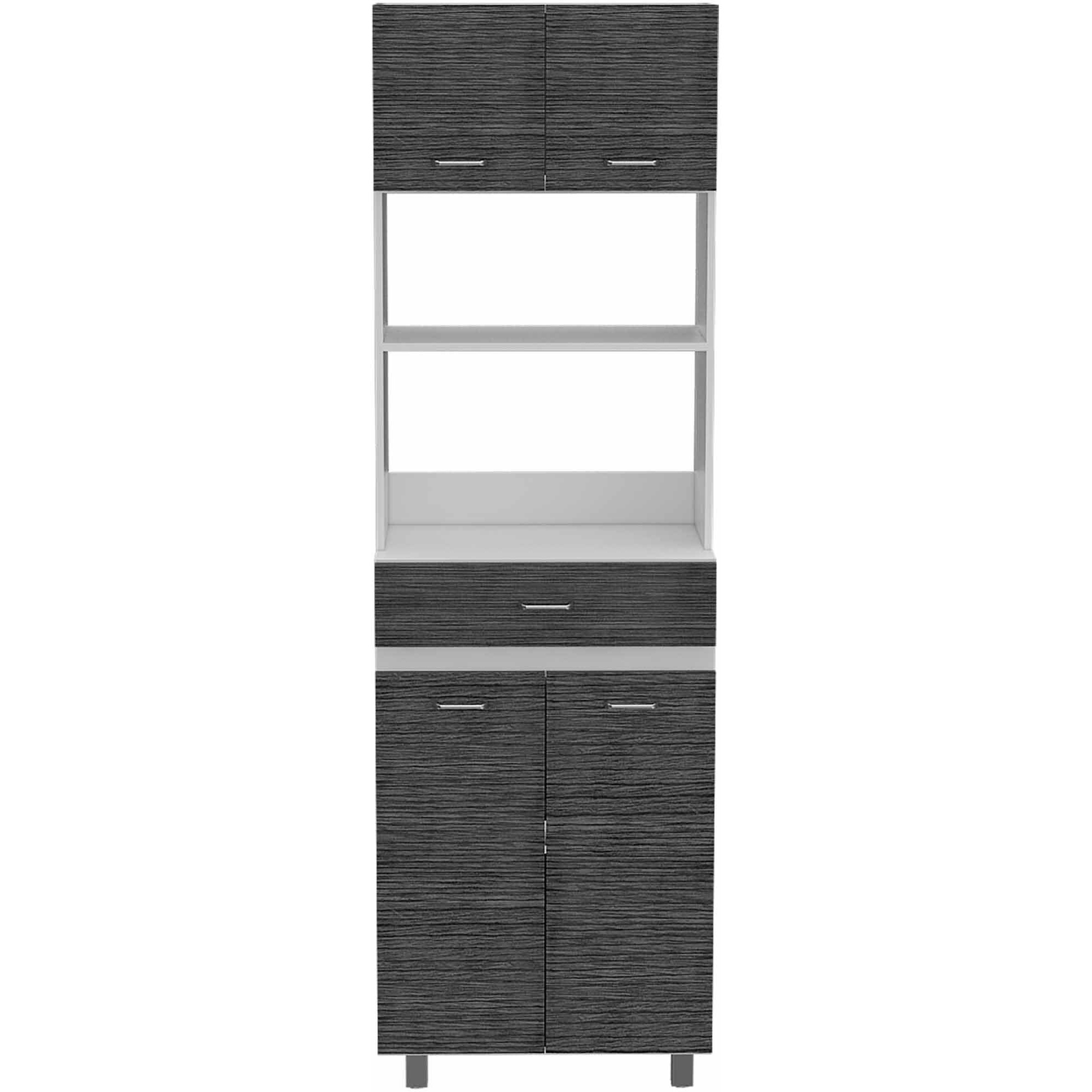 Modern Gray Stria Tall Kitchen Cart