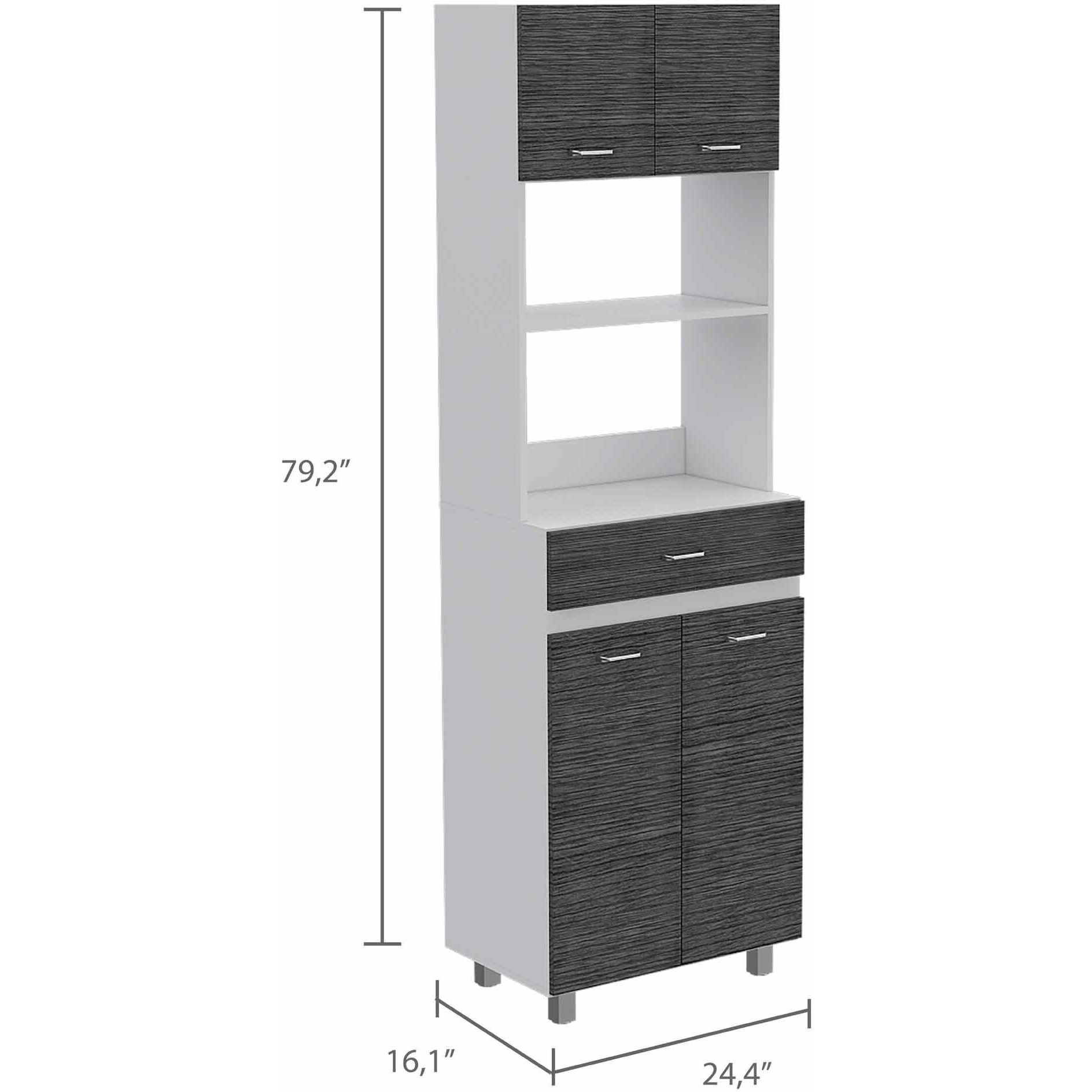 Modern Gray Stria Tall Kitchen Cart