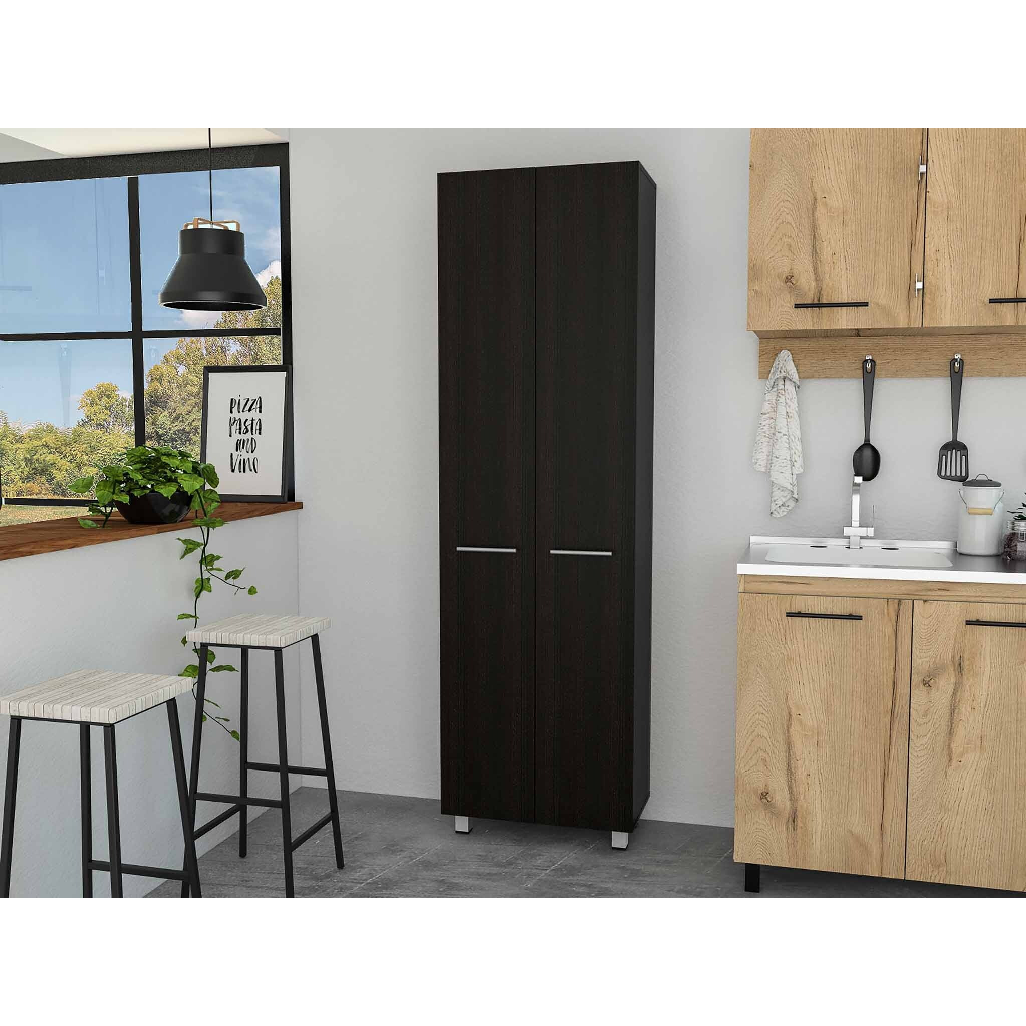 78"" Modern Black Pantry Cabinet With Two Full Size Doors