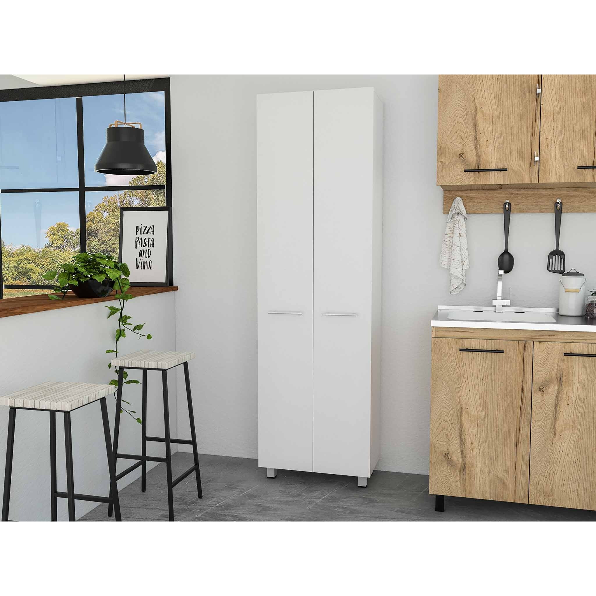 78"" Modern White Pantry Cabinet With Two Full Size Doors