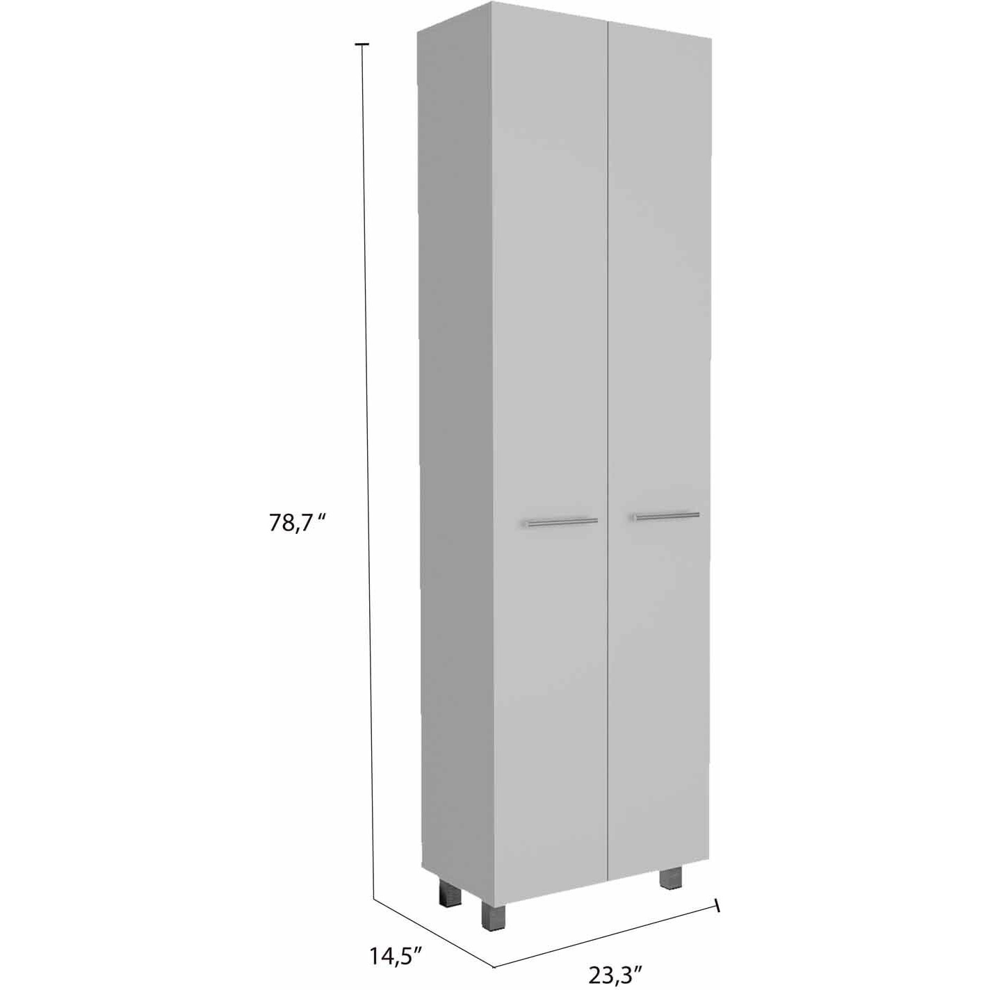 78"" Modern White Pantry Cabinet With Two Full Size Doors