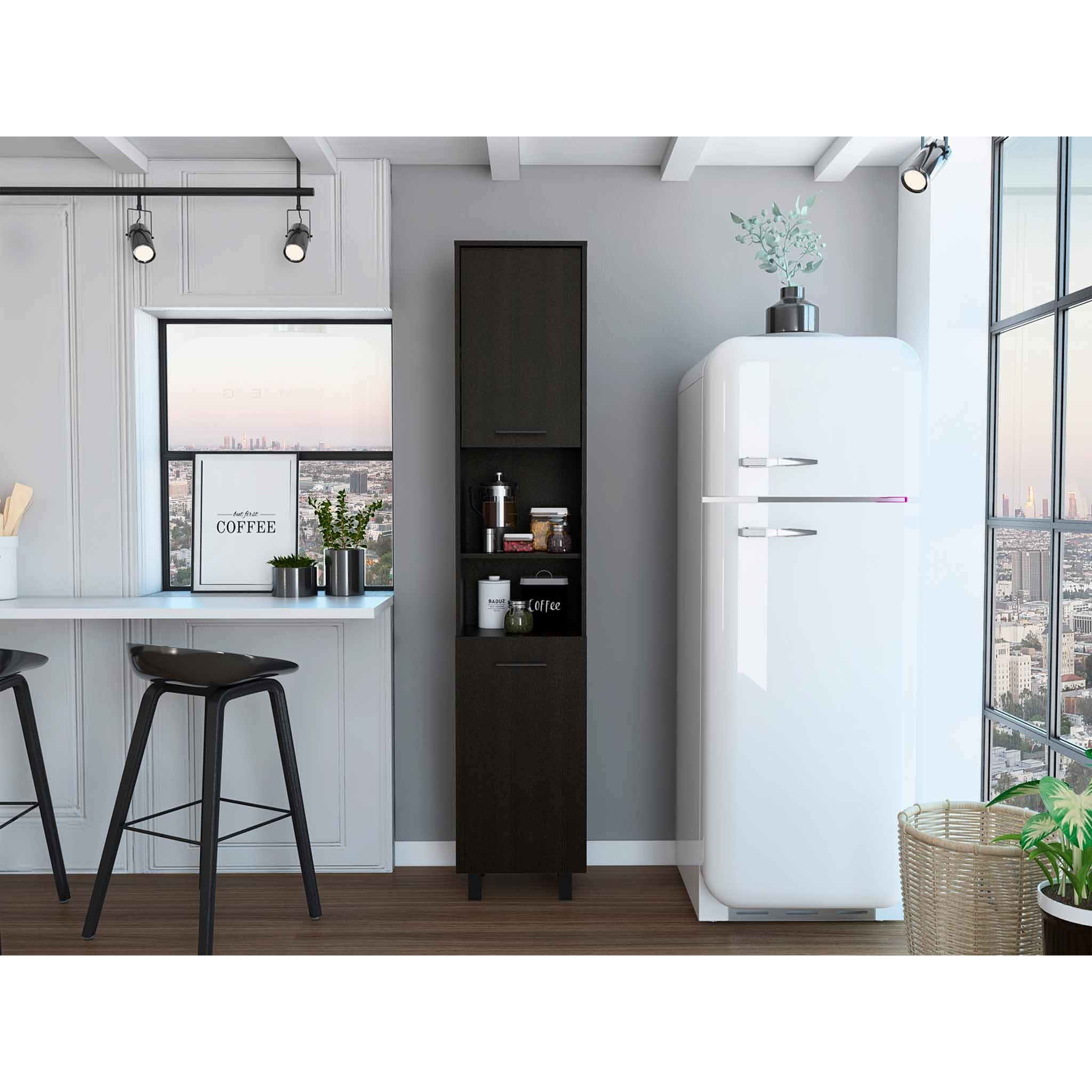 78"" Modern Black Sleek And Tall Pantry Cabinet