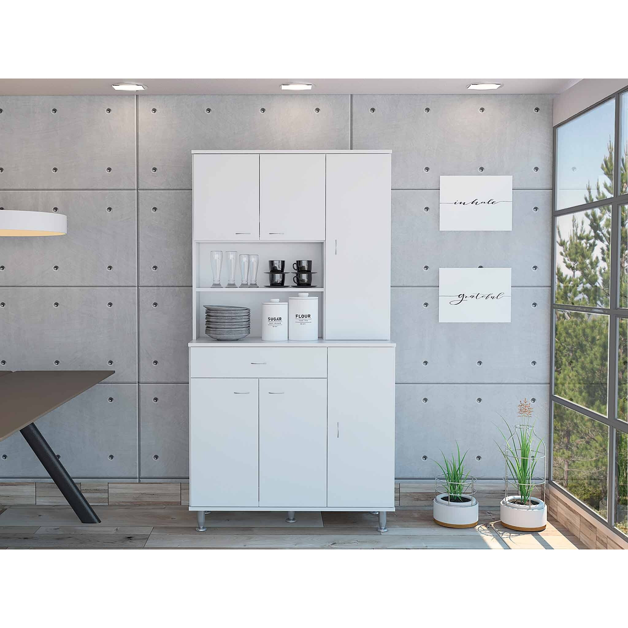 White Pantry Cabinet With Multiple Storage Shelves