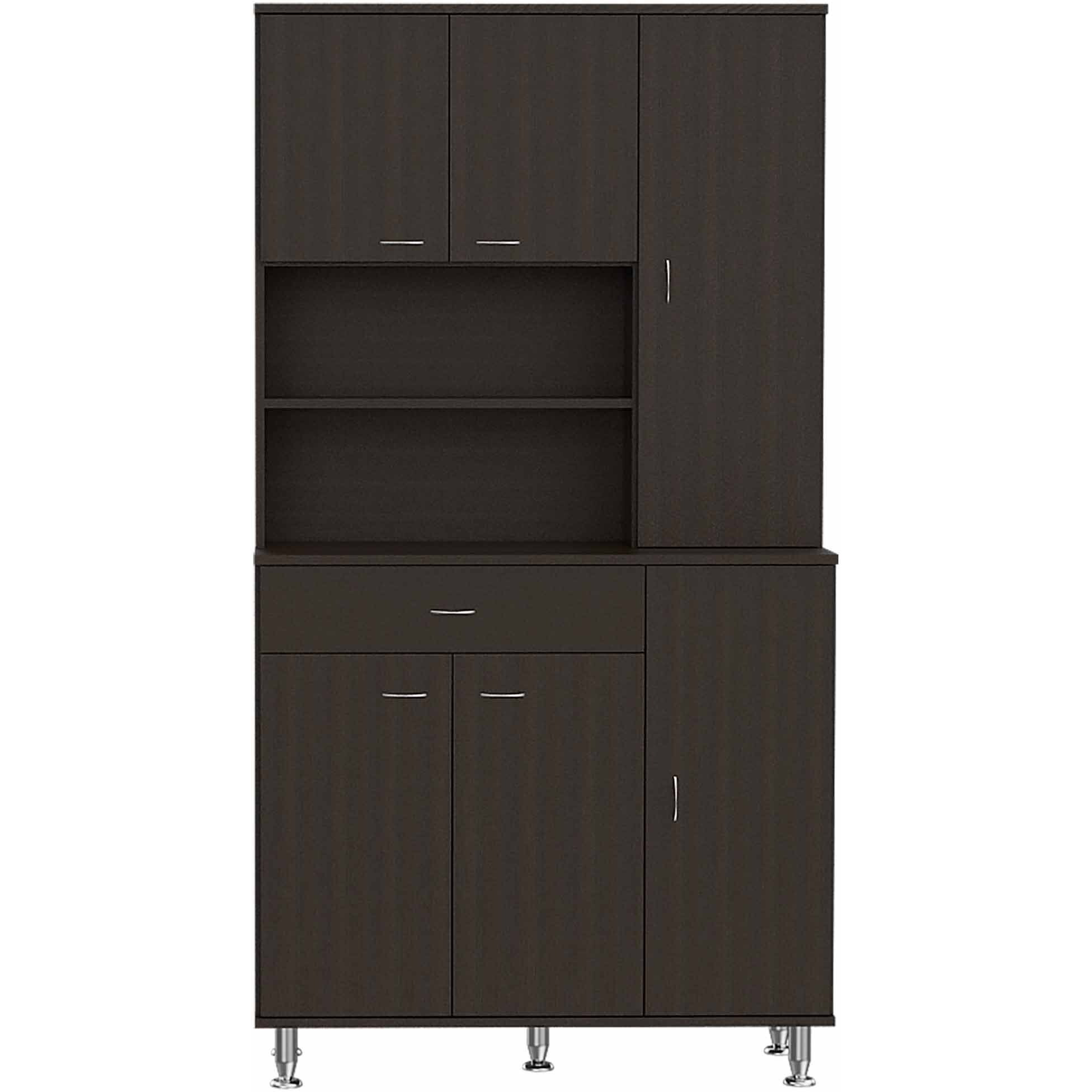 Modern Black Pantry Cabinet With Multiple Storage Shelves