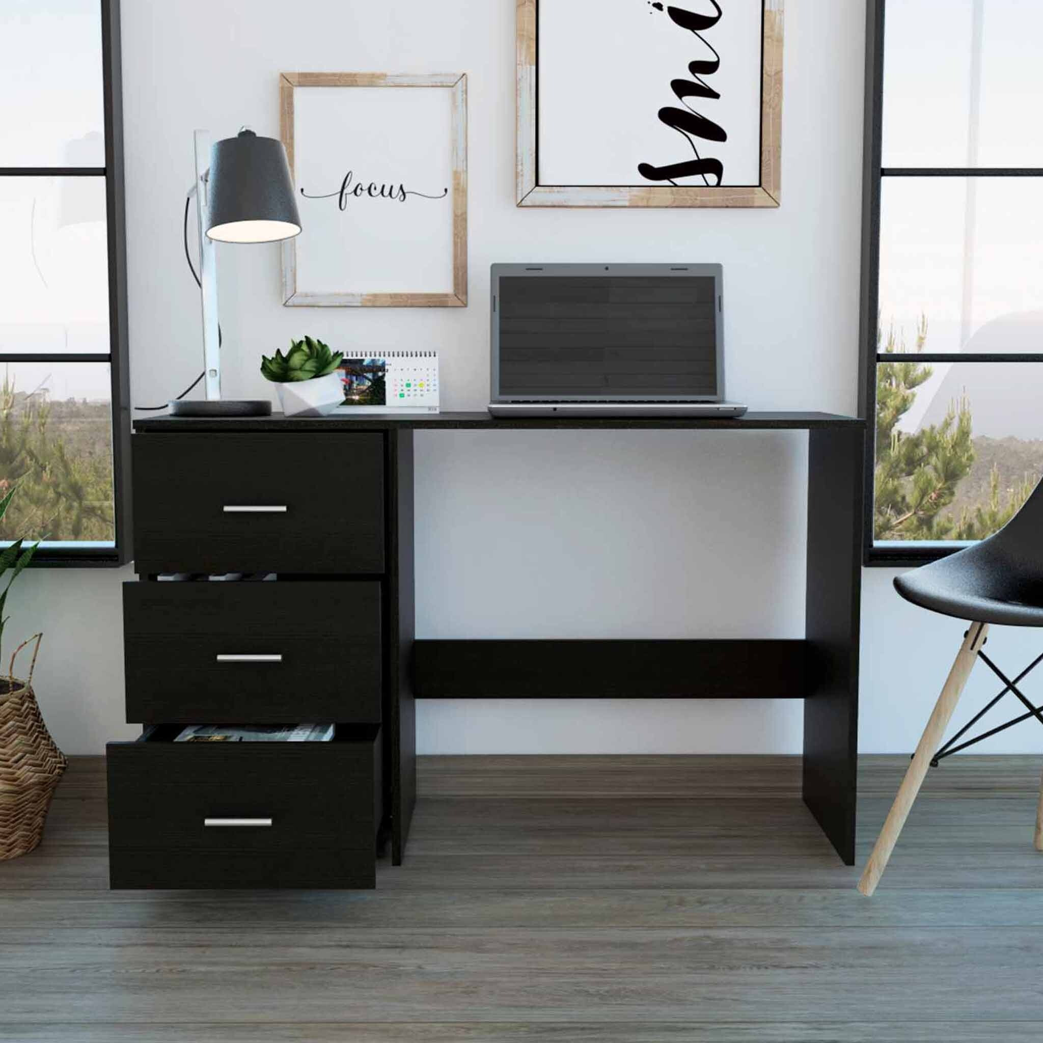 Echo Black Computer Desk With Three Drawers