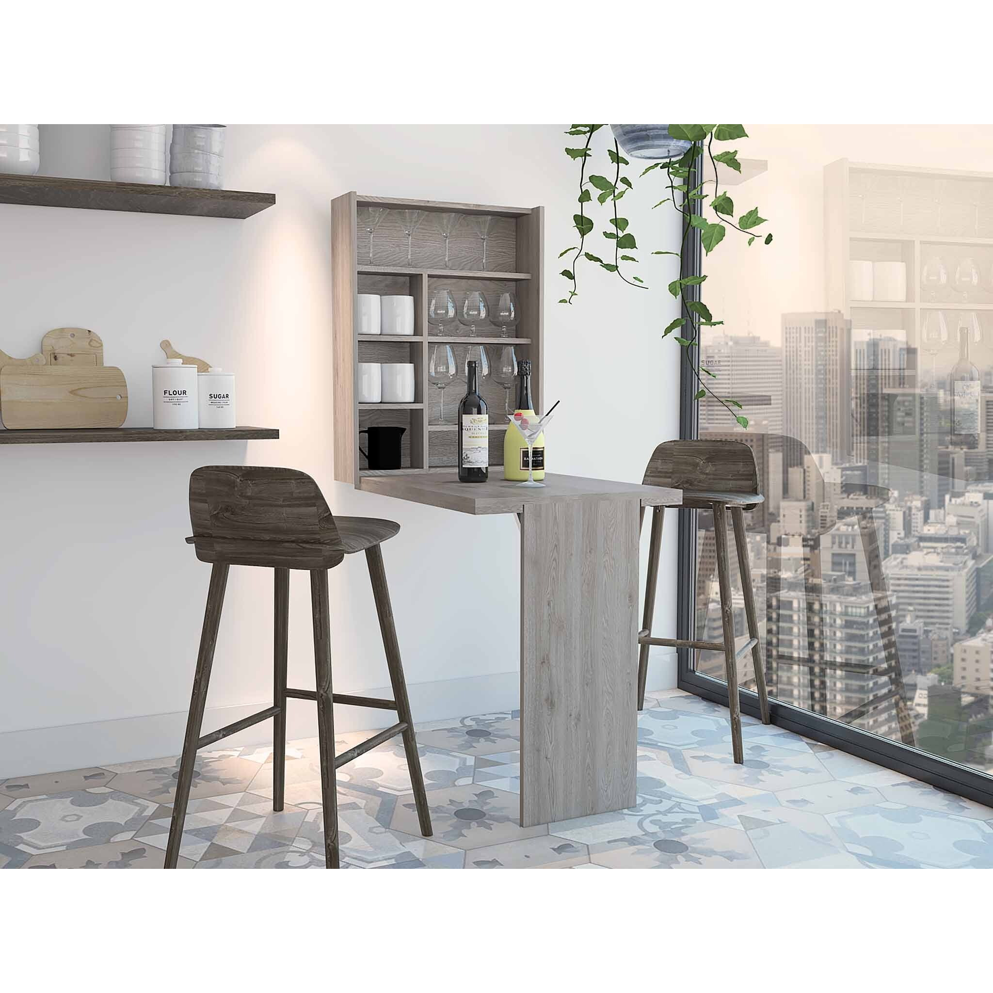 Modern Gray Retractable Desk Or Bar Cabinet