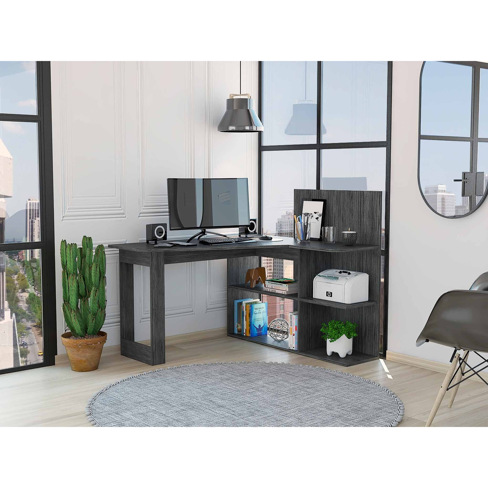 Marek Gray Oak L Shaped Computer Desk