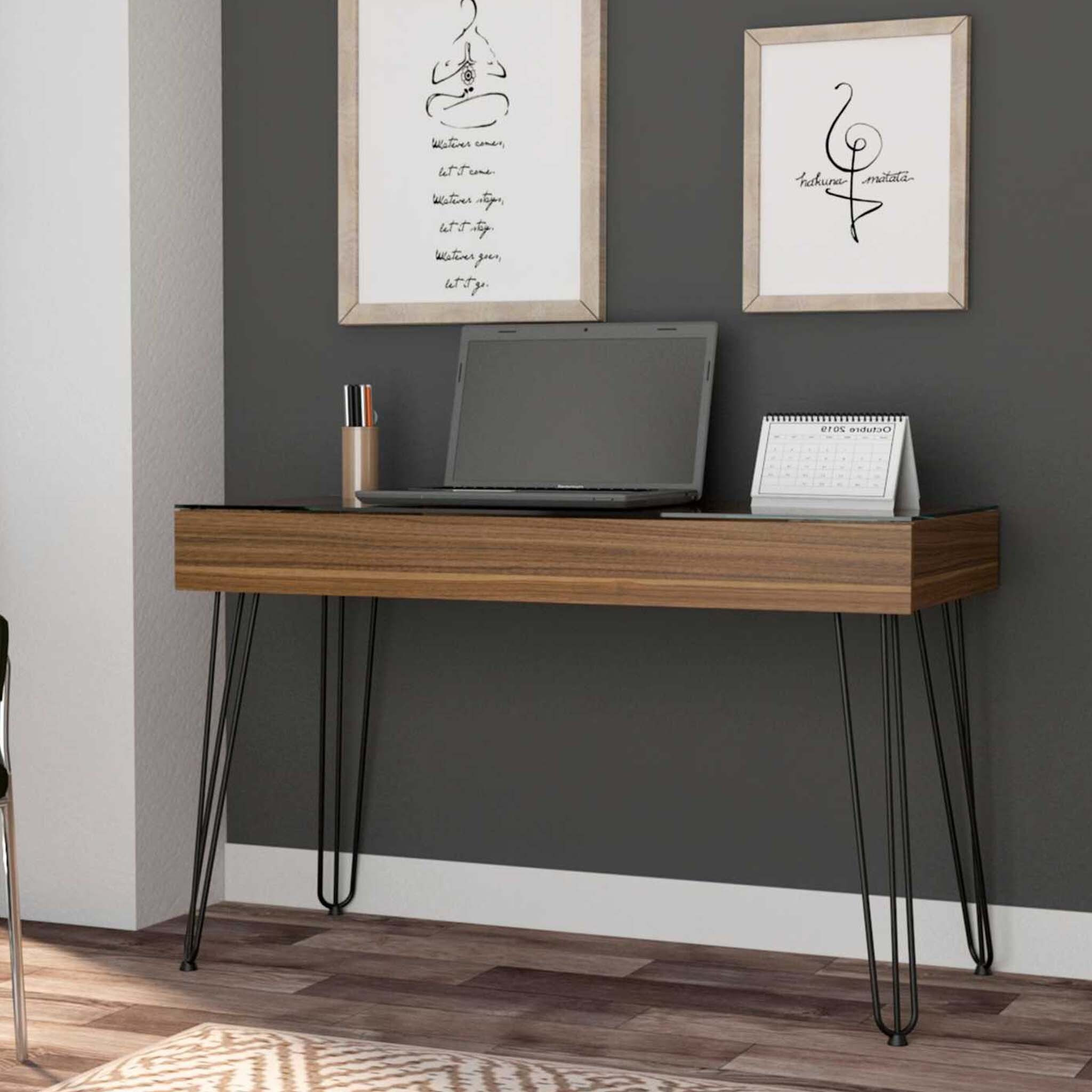 Modern Mahogany And Black Geometric Computer Desk