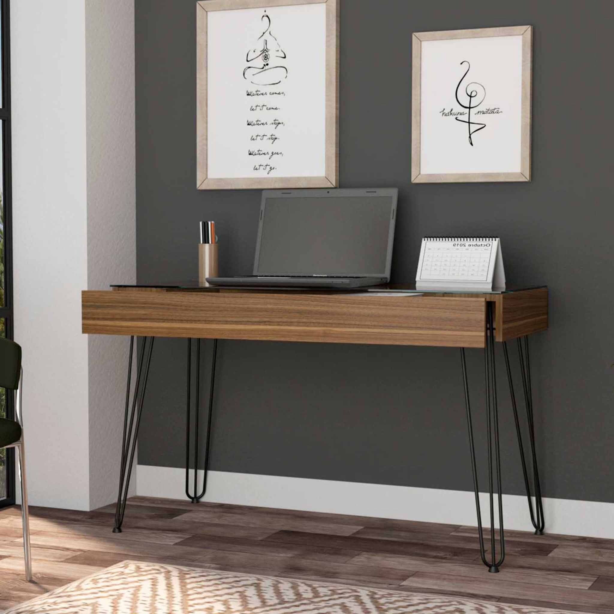 Modern Mahogany And Black Geometric Computer Desk