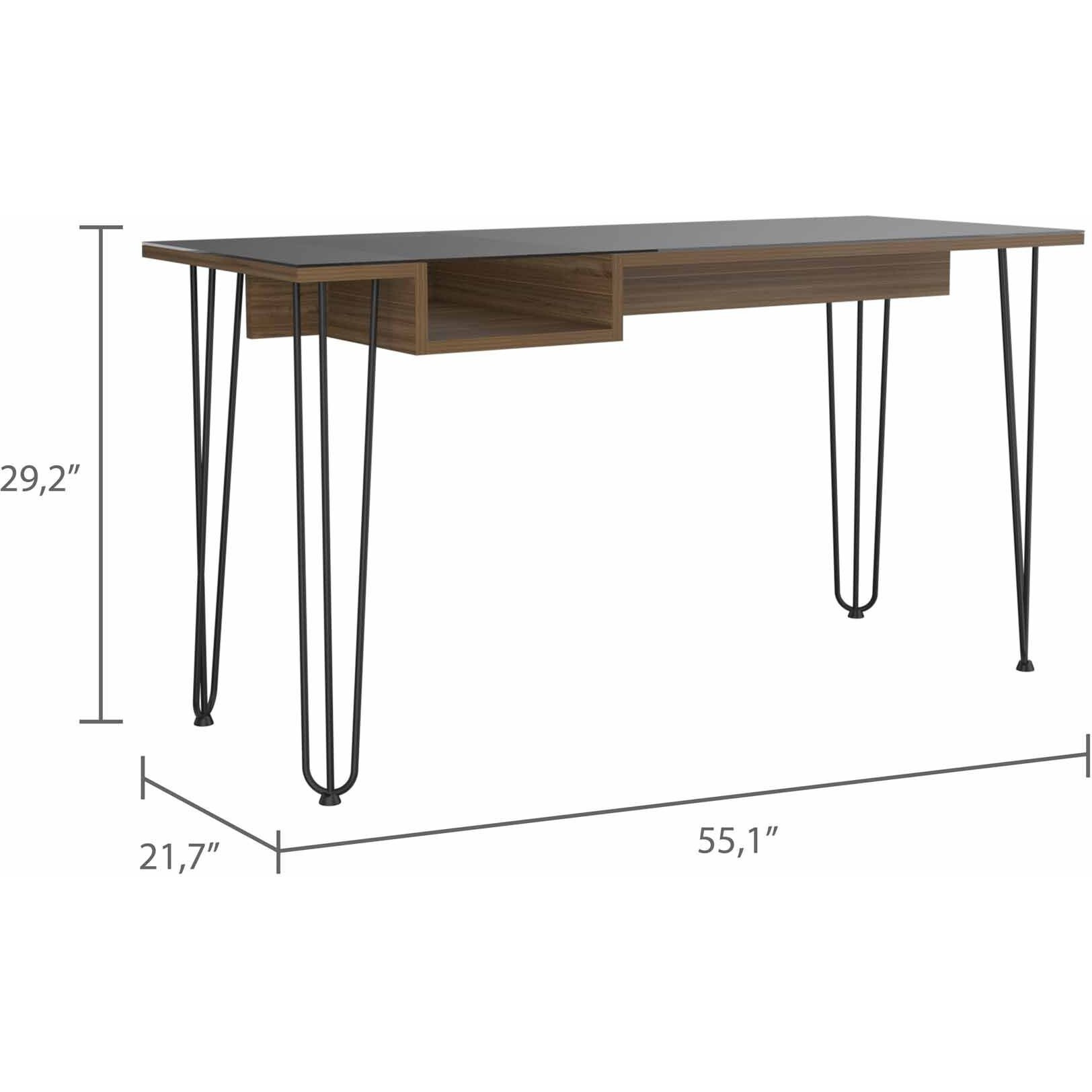 Deco Mahogany And Black Geometric Computer Desk