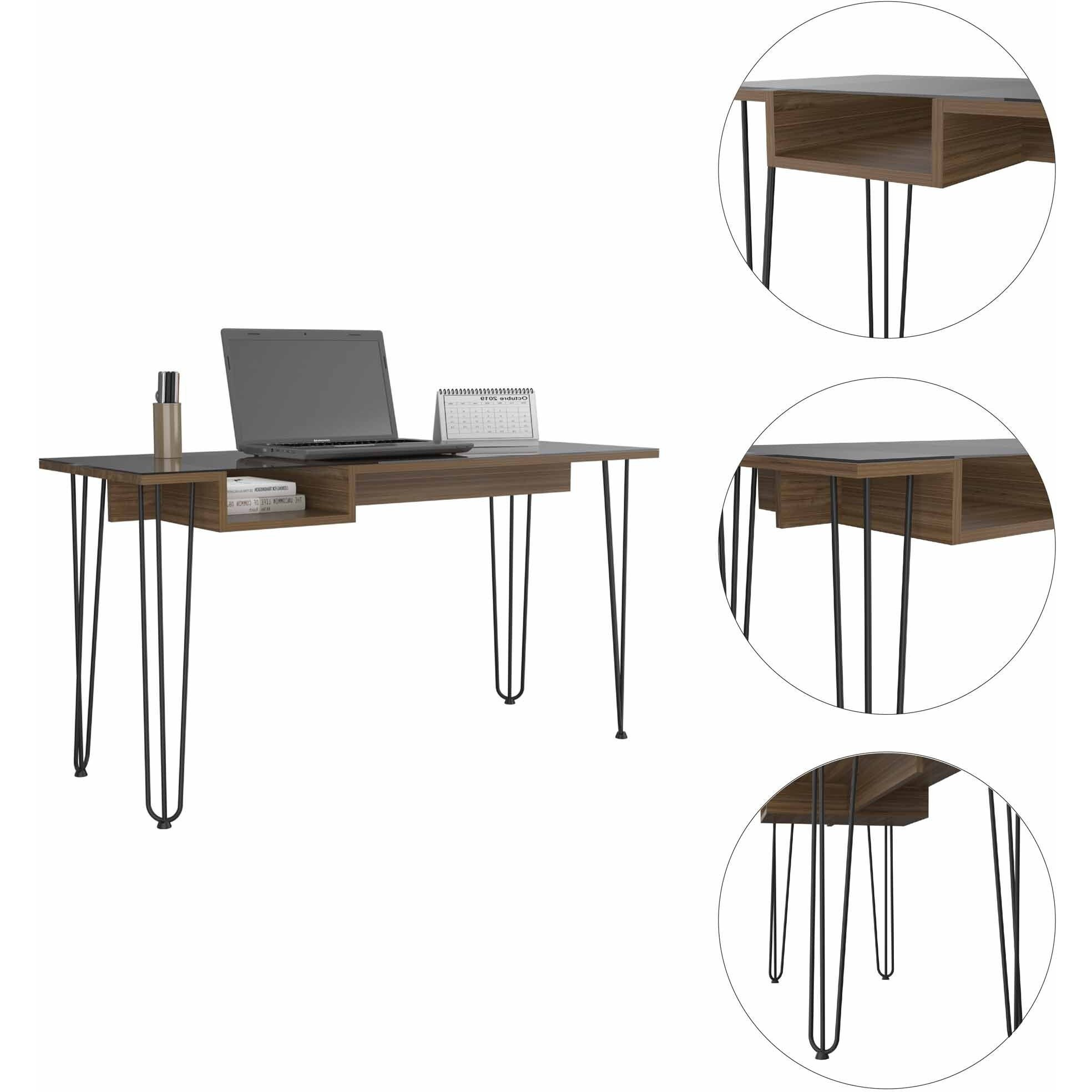 Deco Mahogany And Black Geometric Computer Desk