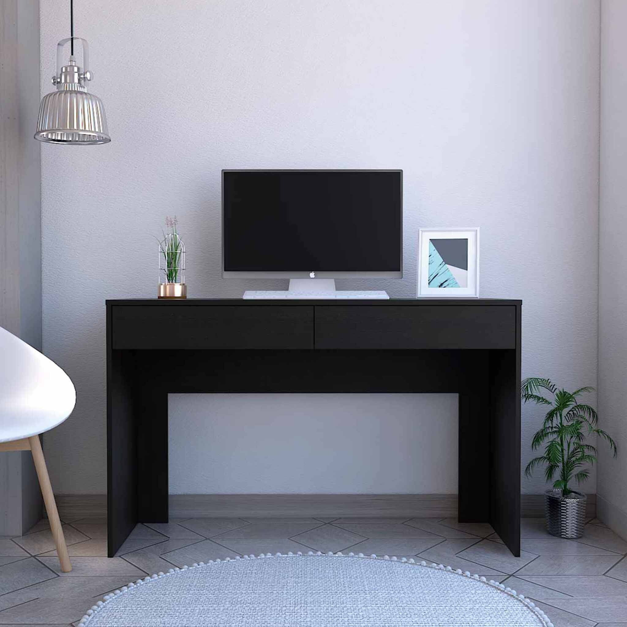 Clio Black Computer Desk With Two Drawers