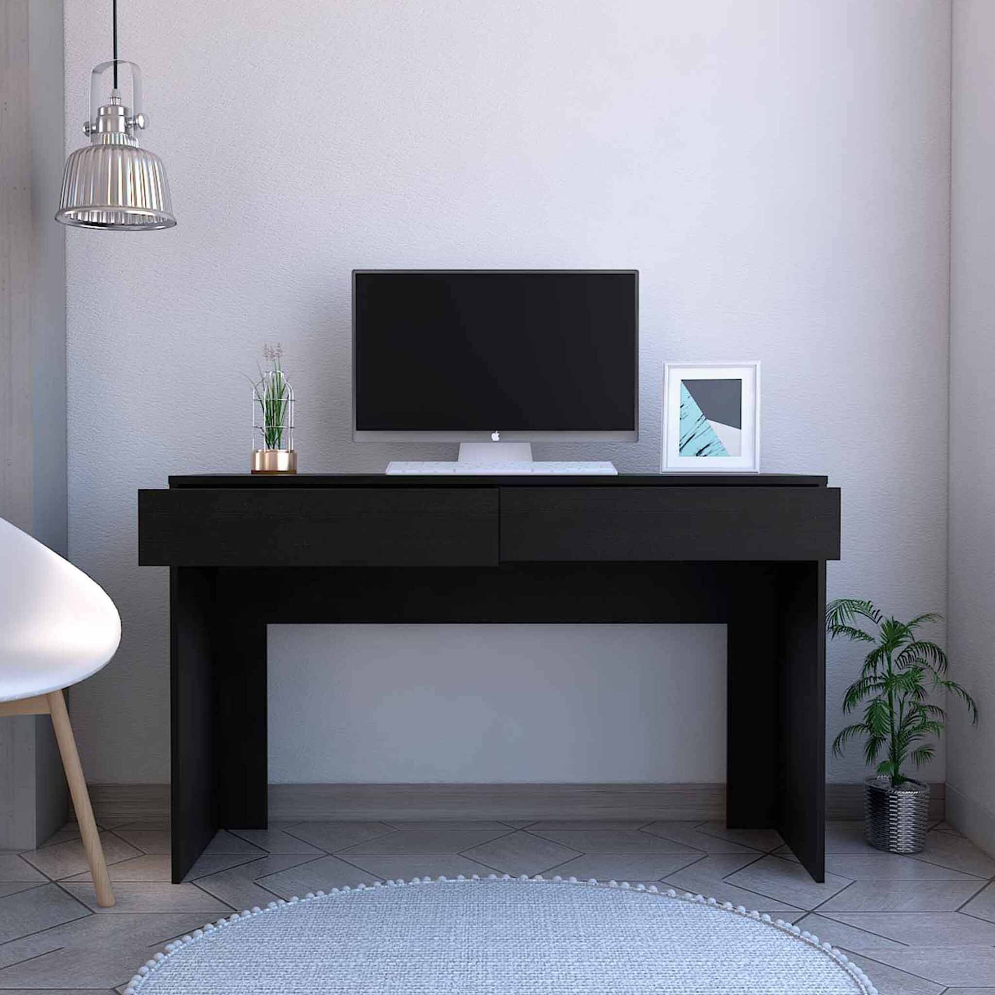 Clio Black Computer Desk With Two Drawers