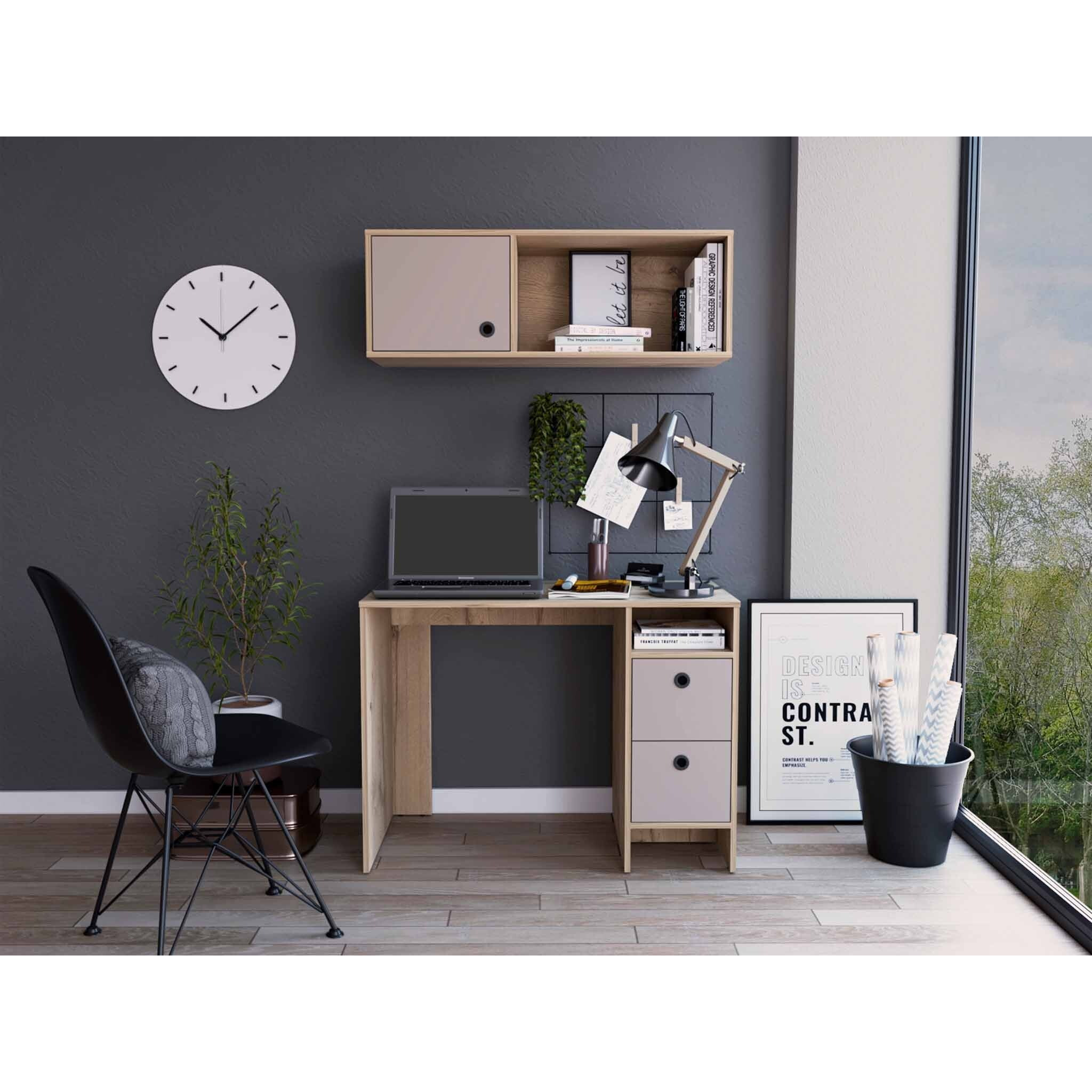 Mod Taupe And Natural Two Piece Desk And Shelve Set