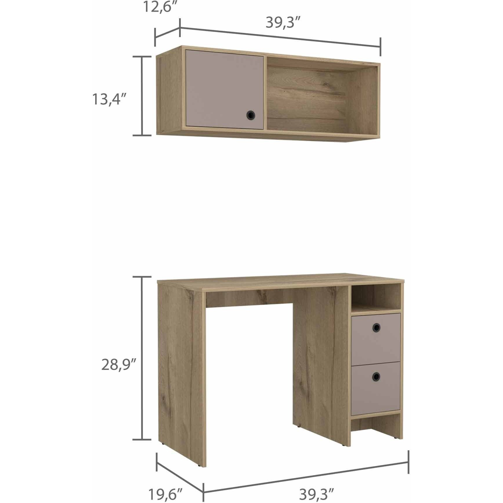 Mod Taupe And Natural Two Piece Desk And Shelve Set