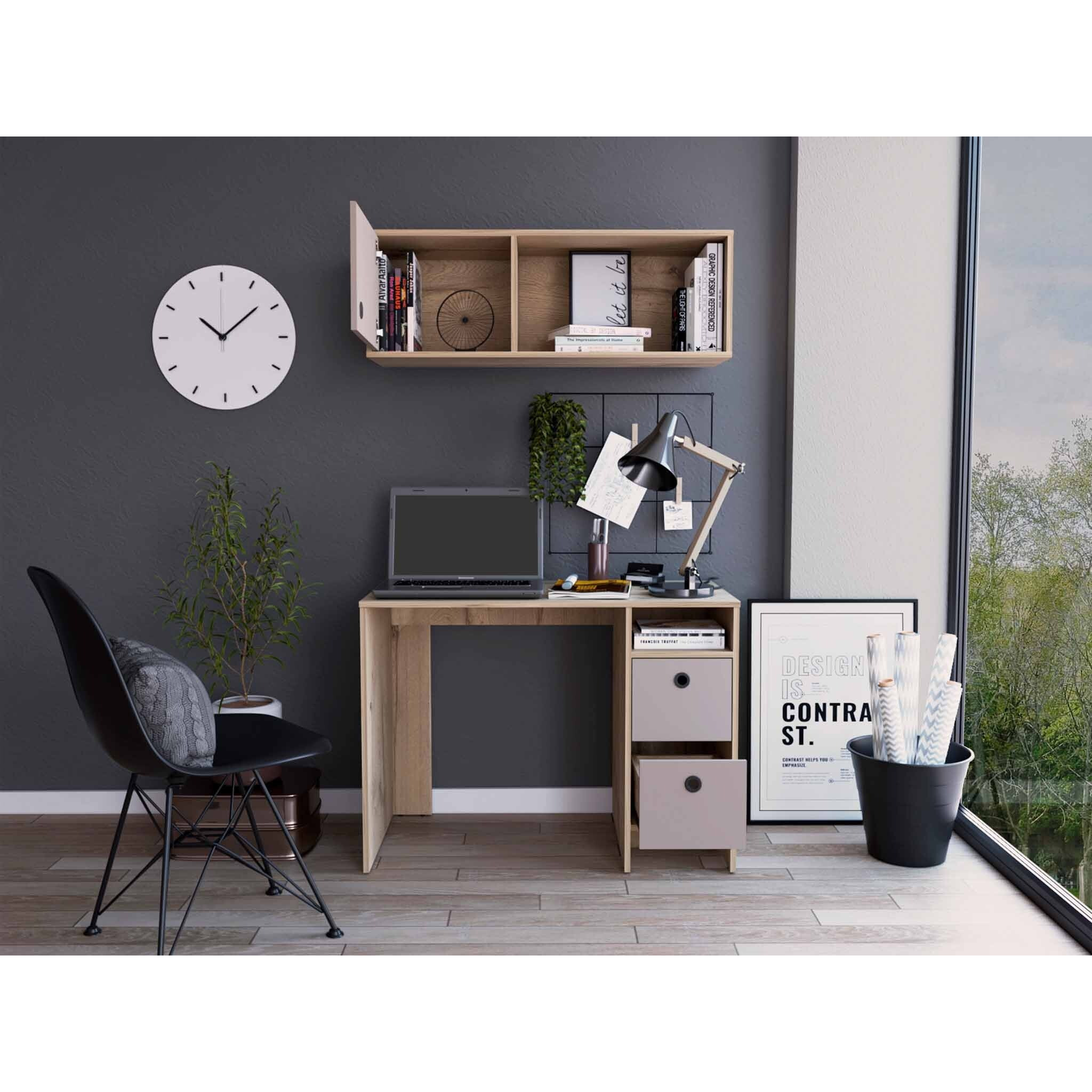 Mod Taupe And Natural Two Piece Desk And Shelve Set