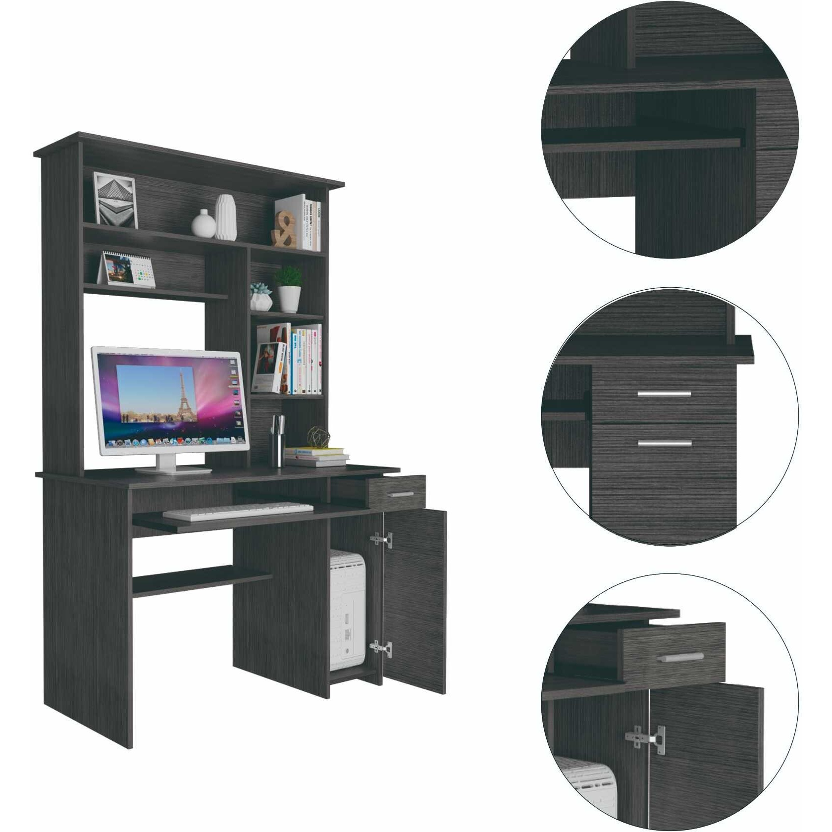 Zeno Gray Oak Computer Desk With Hutch