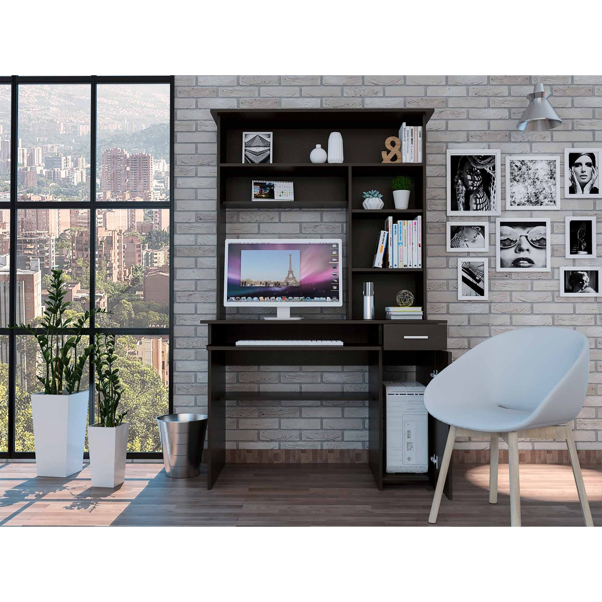 Zeno Black Computer Desk With Hutch